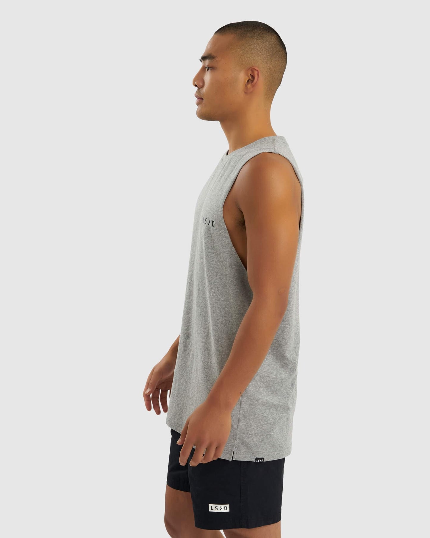 Model wearing Form Tank - Lt Grey Marl
