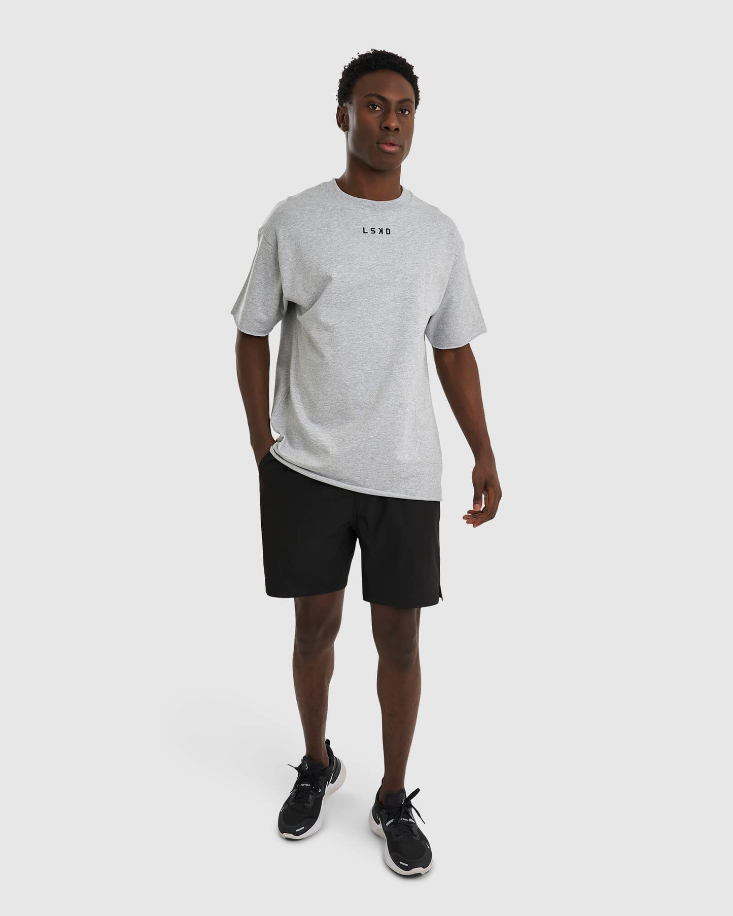 Model wearing Lift Heavyweight Tee Oversize - Lt Grey Marl