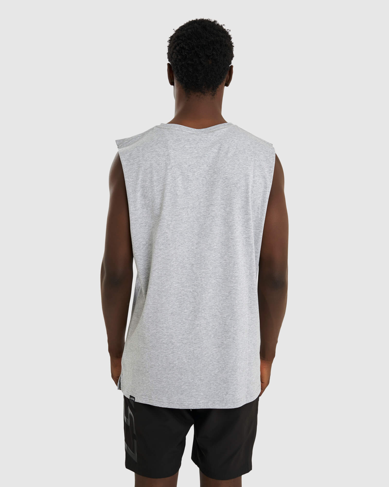 Model wearing Race Tank - Lt Grey Marl