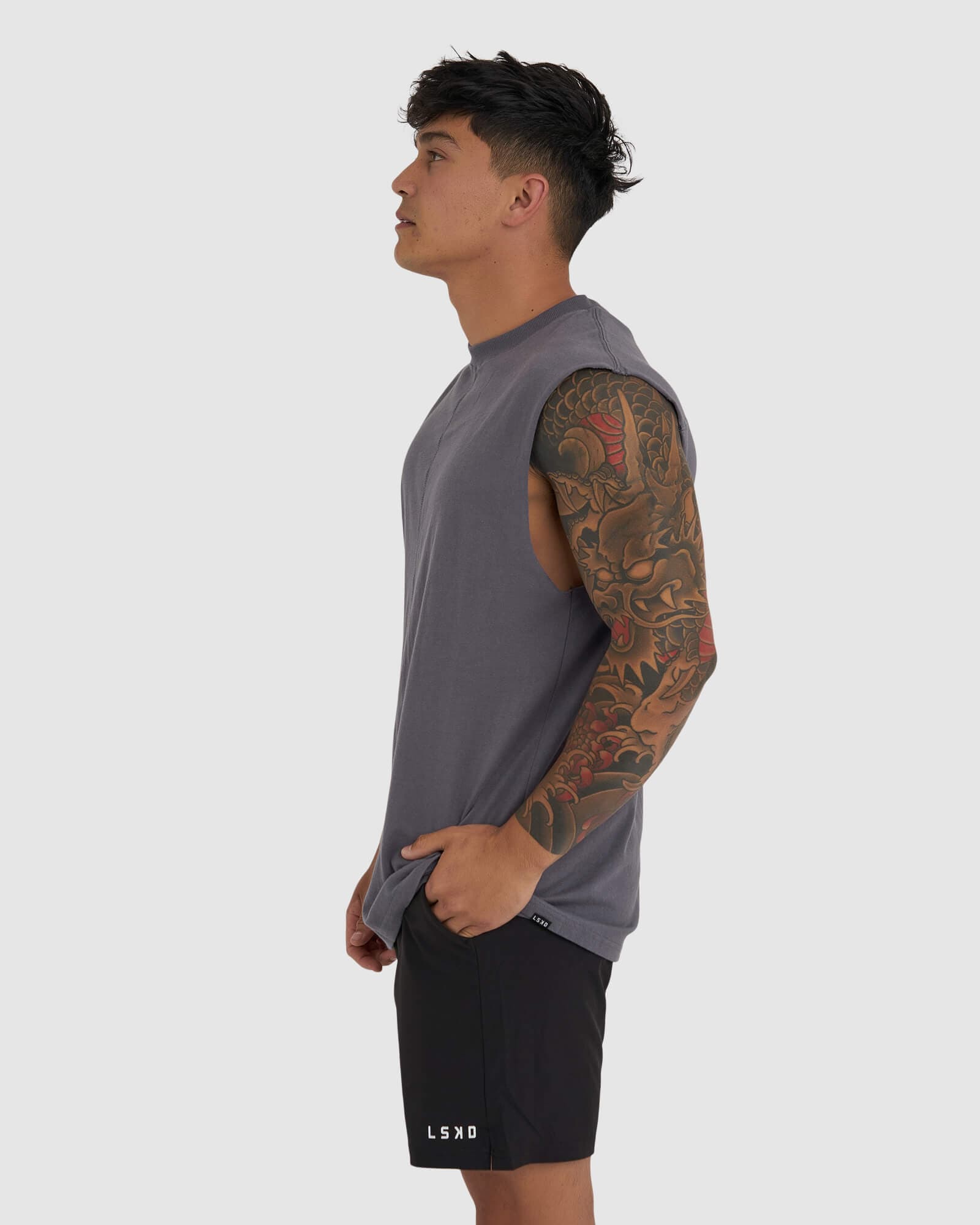 Model wearing Heavy Hitter Heavyweight Tank - Iron