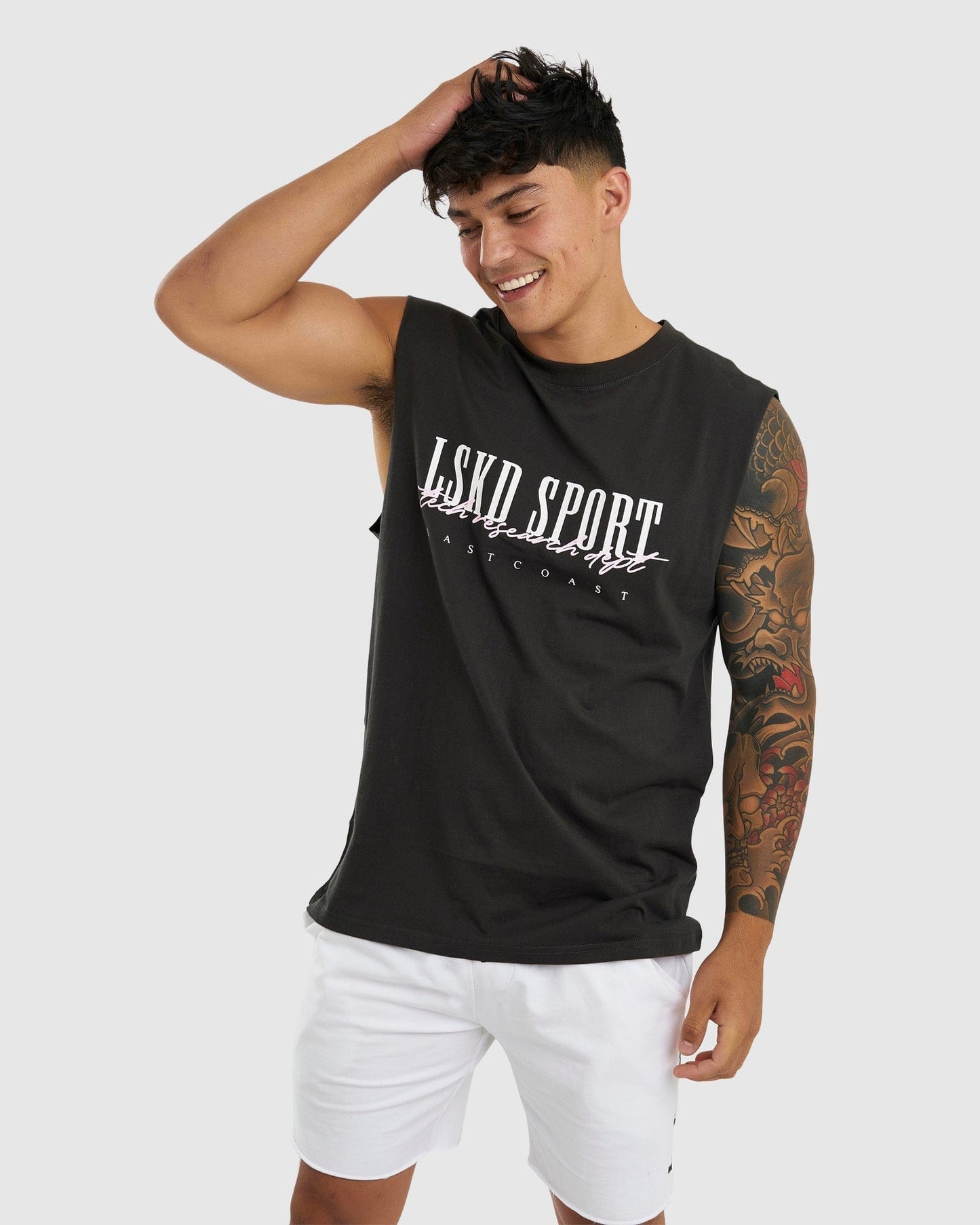 Model wearing Faculty Tank Vintage Fit - Pirate Black