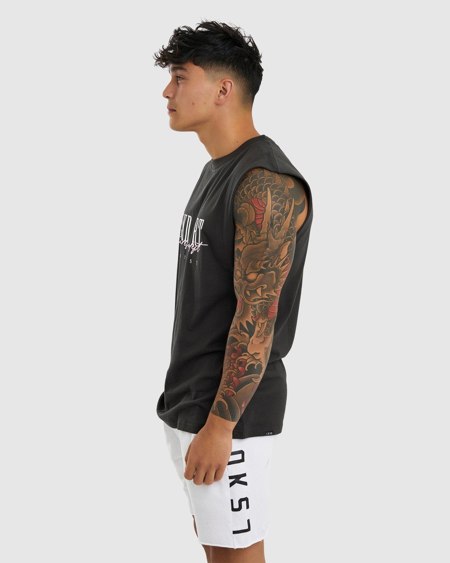 Model wearing Faculty Tank Vintage Fit - Pirate Black