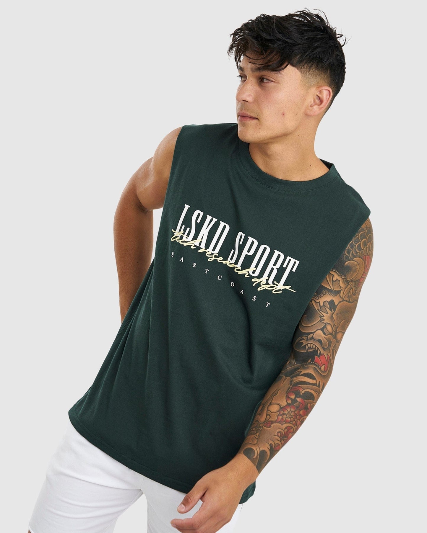 Model wearing Faculty Tank Vintage Fit - Vital Green