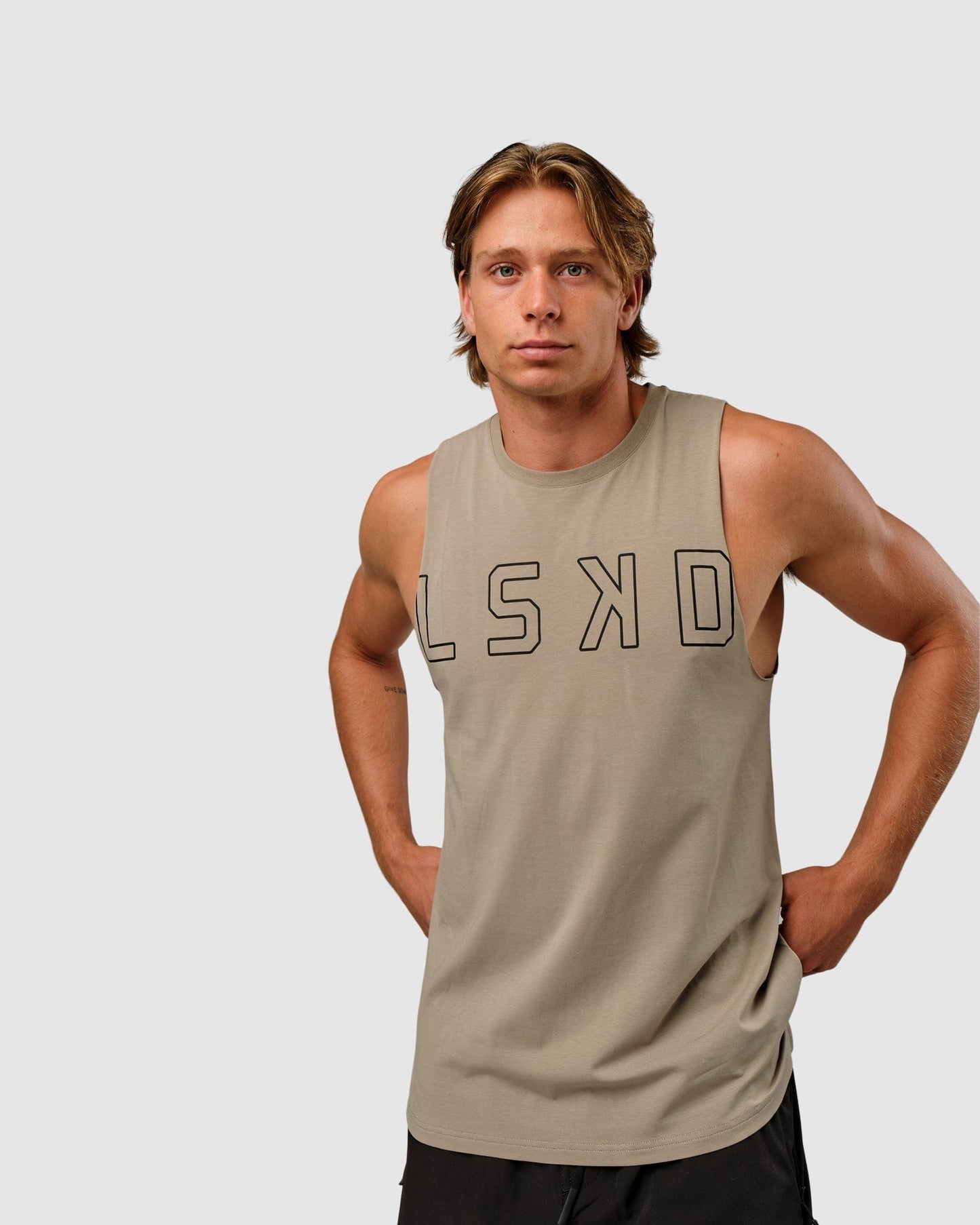 Model wearing Expand FLXCotton Training Fit Tank - Laurel Oak