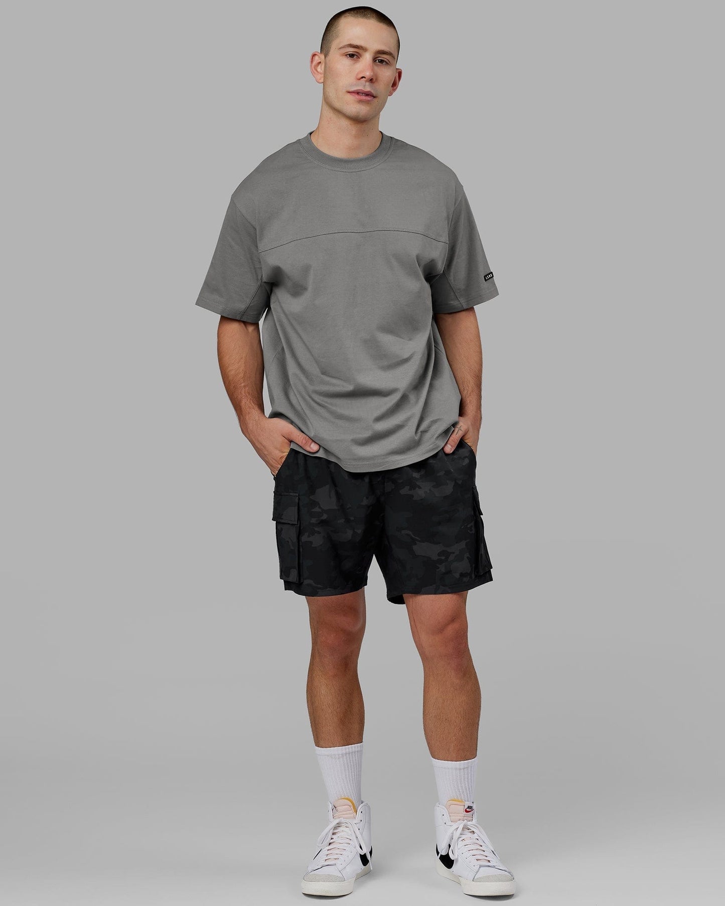 Model wearing Lab Heavyweight Tee Oversize - Graphite