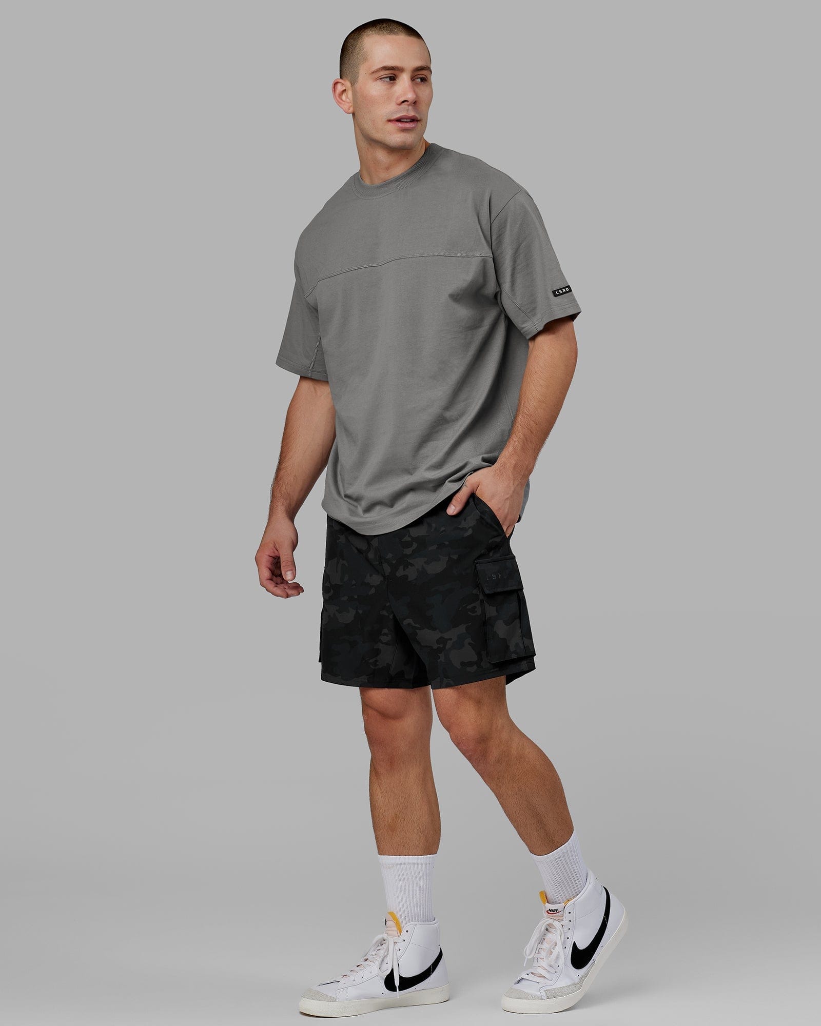 Model wearing Lab Heavyweight Tee Oversize - Graphite