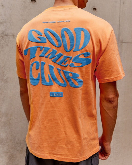 Model wearing Good Times Heavyweight Tee Oversize - Tangerine-Blue