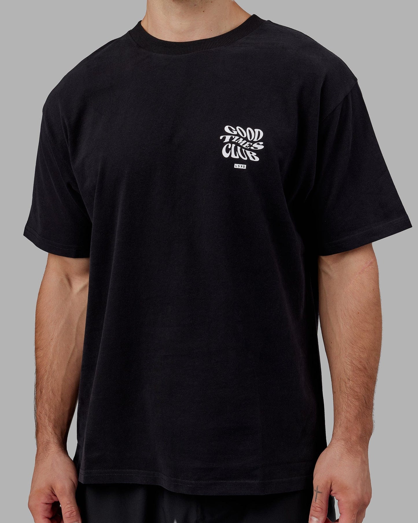 Model wearing Good Times Heavyweight Tee Oversize - Black-White