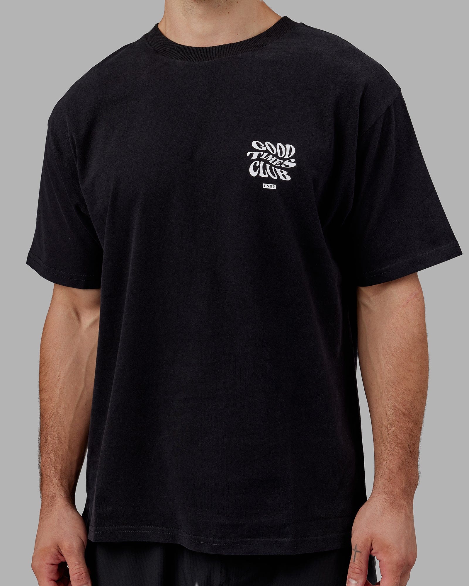 Model wearing Good Times Heavyweight Tee Oversize - Black-White