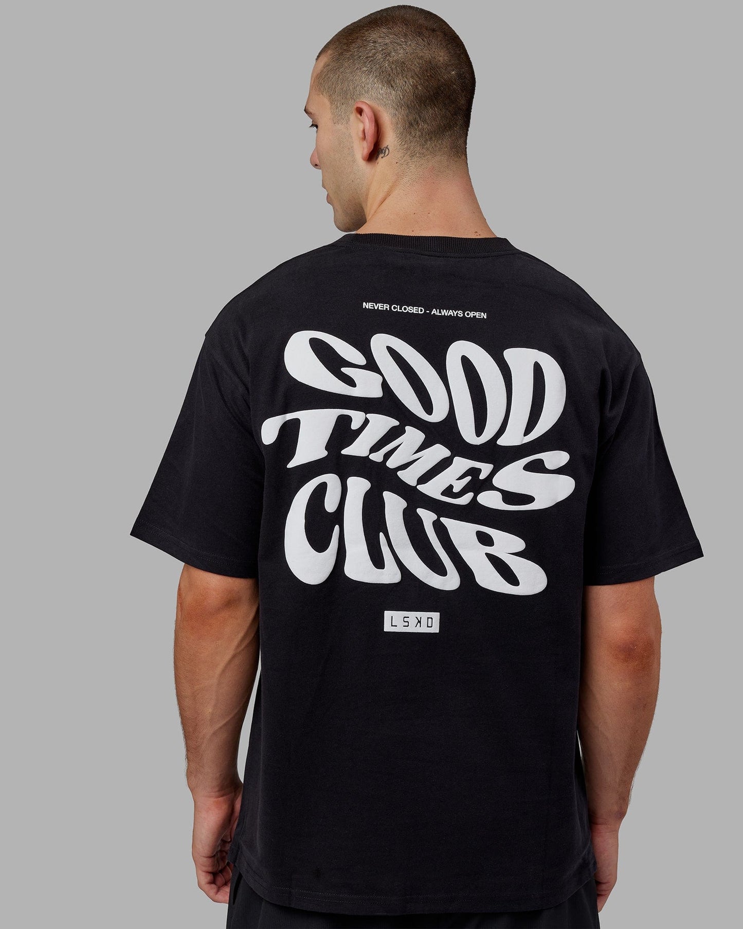 Model wearing Good Times Heavyweight Tee Oversize - Black-White