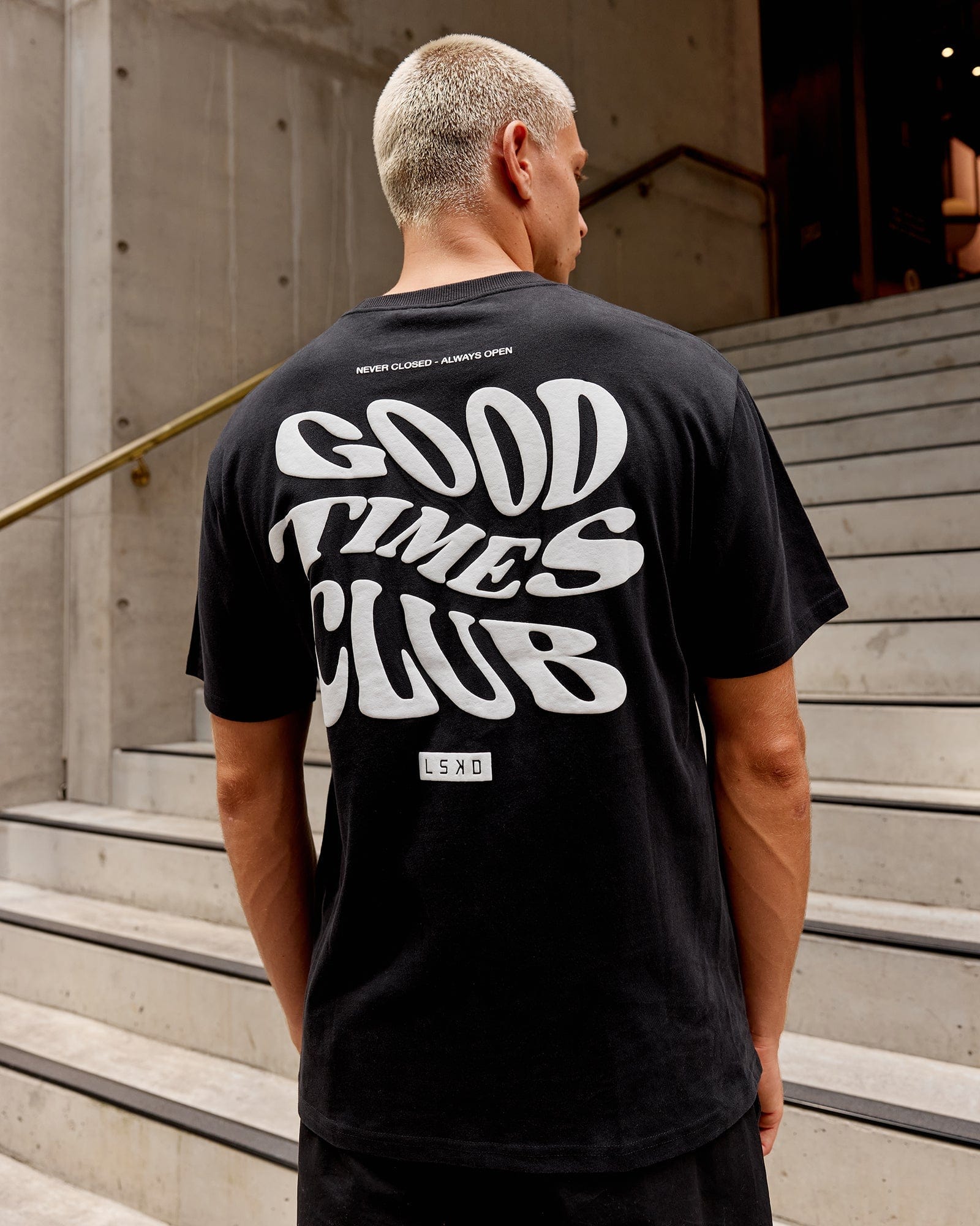 Model wearing Good Times Heavyweight Tee Oversize - Black-White