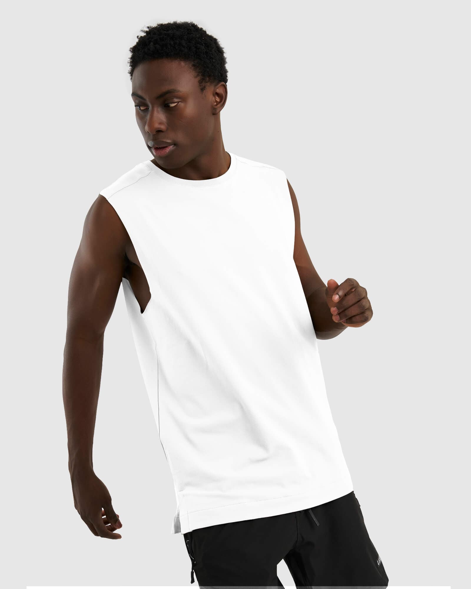 Model wearing Flex Tank - White Black