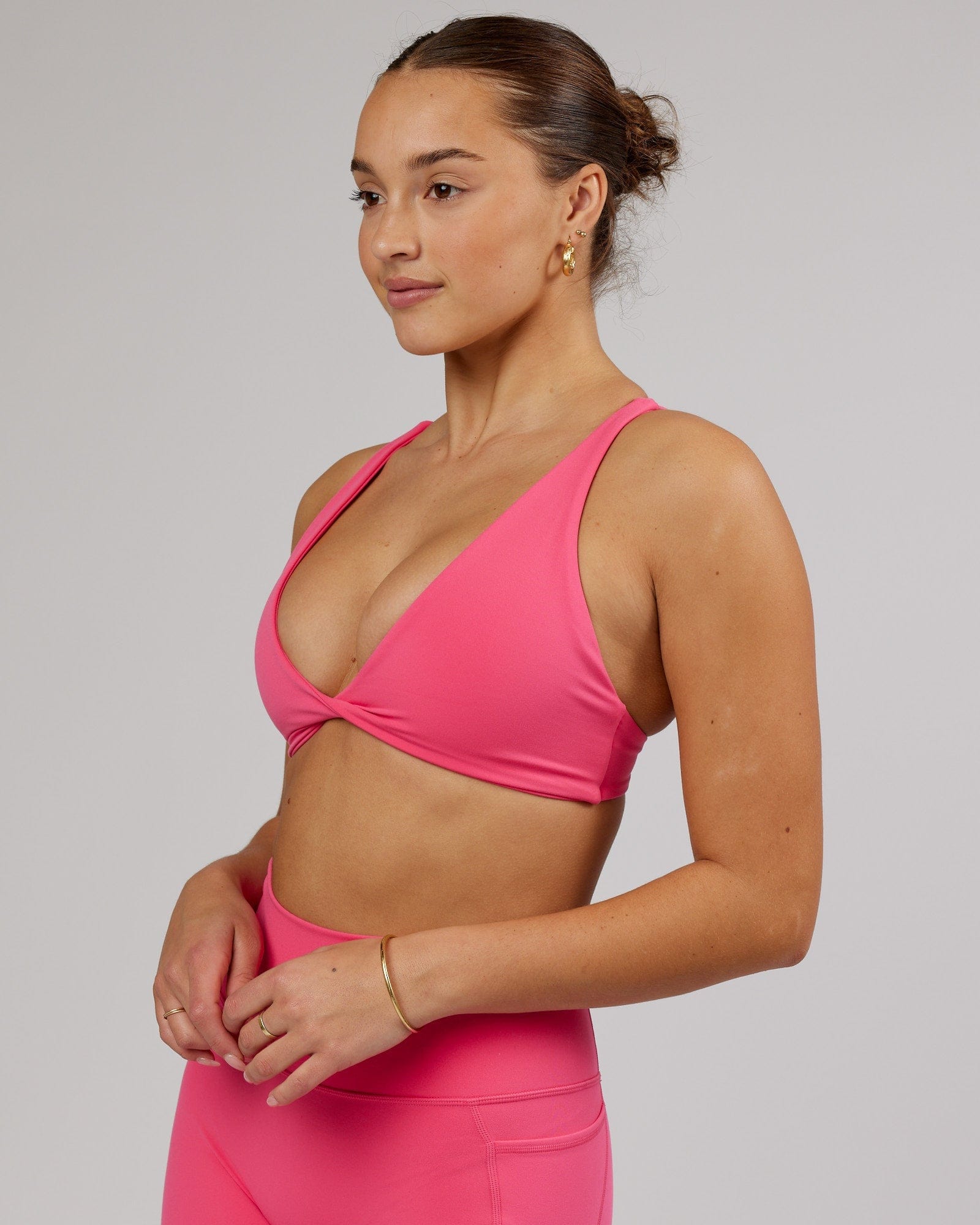 Model wearing Agile Sports Bra - Flamingo
