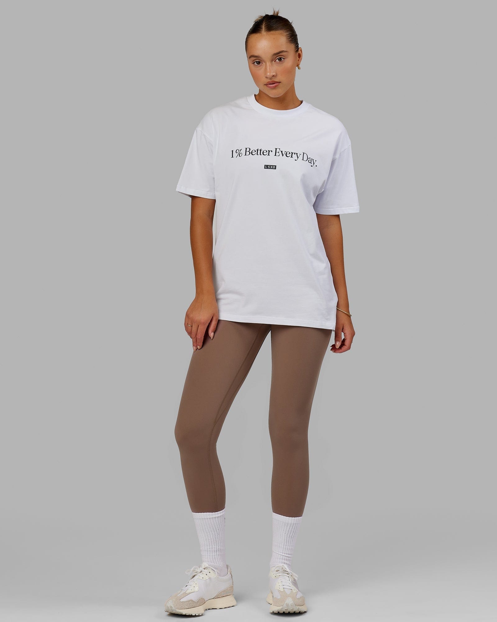 Model wearing Base 2.0 Full Length Tight - Deep Taupe