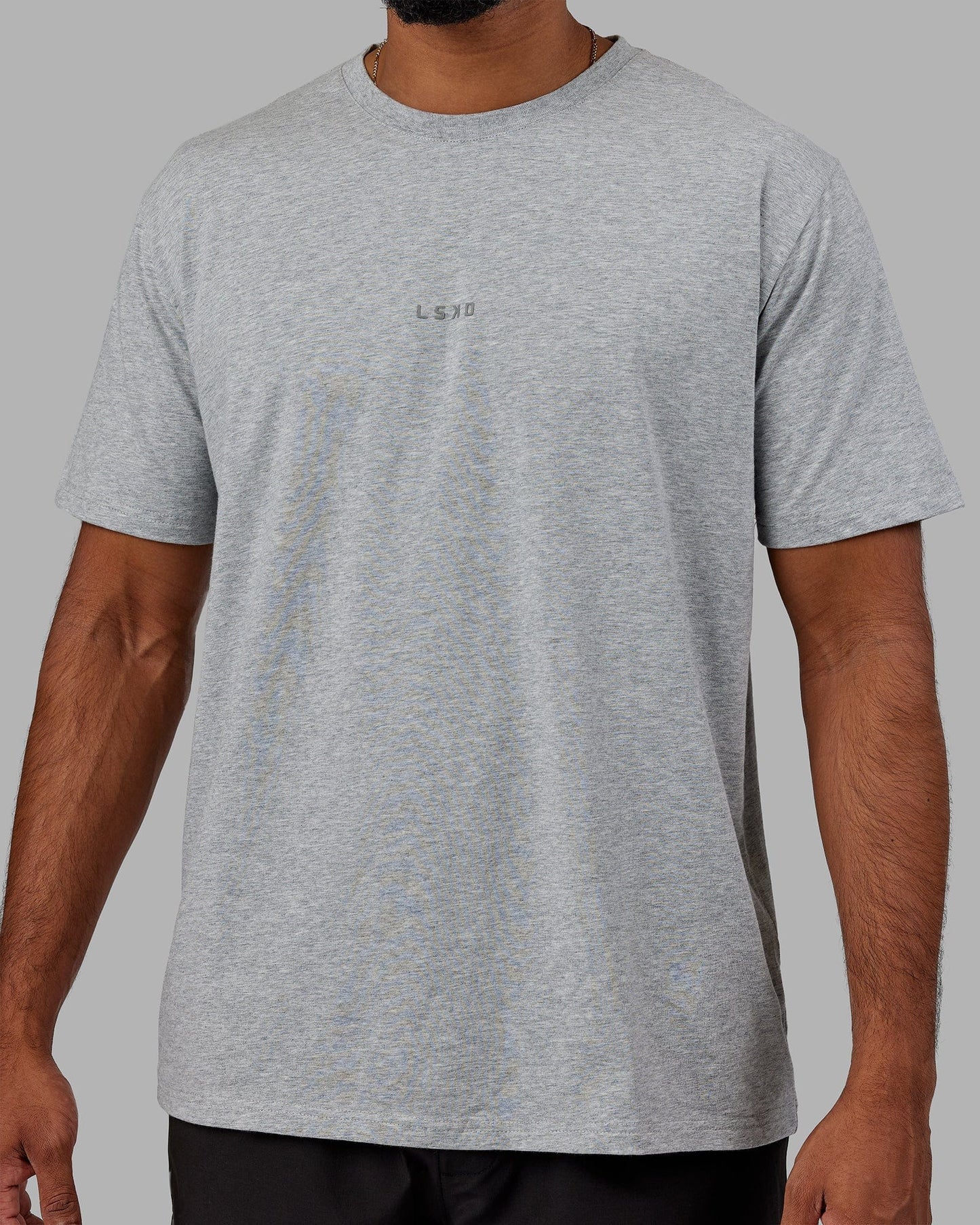 Model wearing Base FLXCotton Tee - Lt Grey Marl