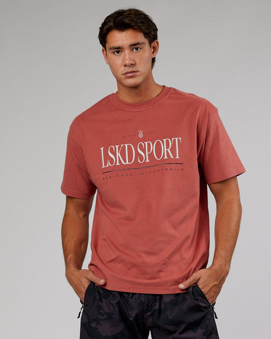 Model wearing Heritage Heavyweight Tee Oversize - Marsala