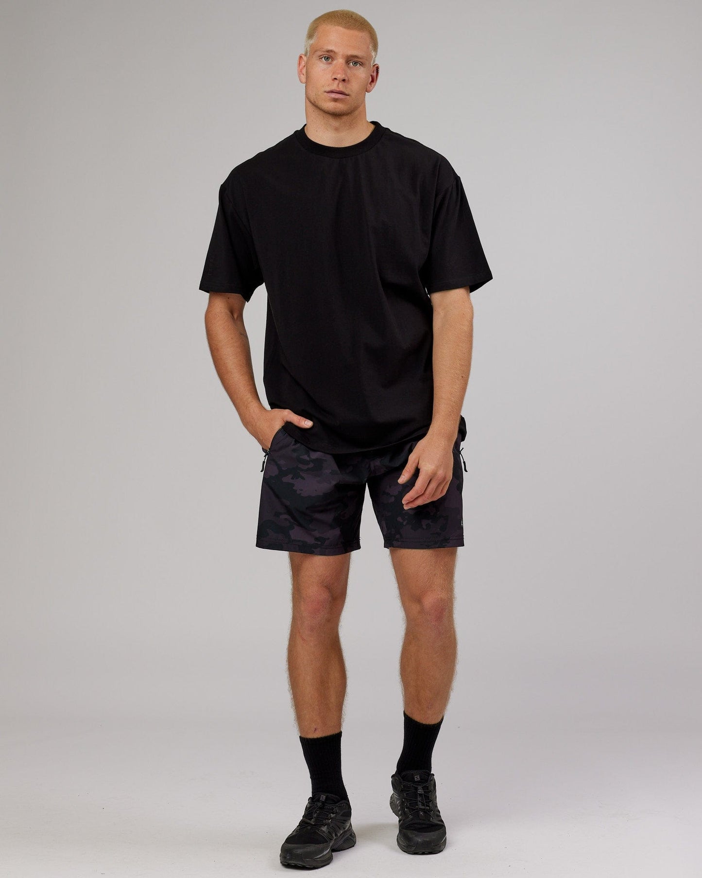 Model wearing LTRD FLXCotton Tee Oversize - Black-Black