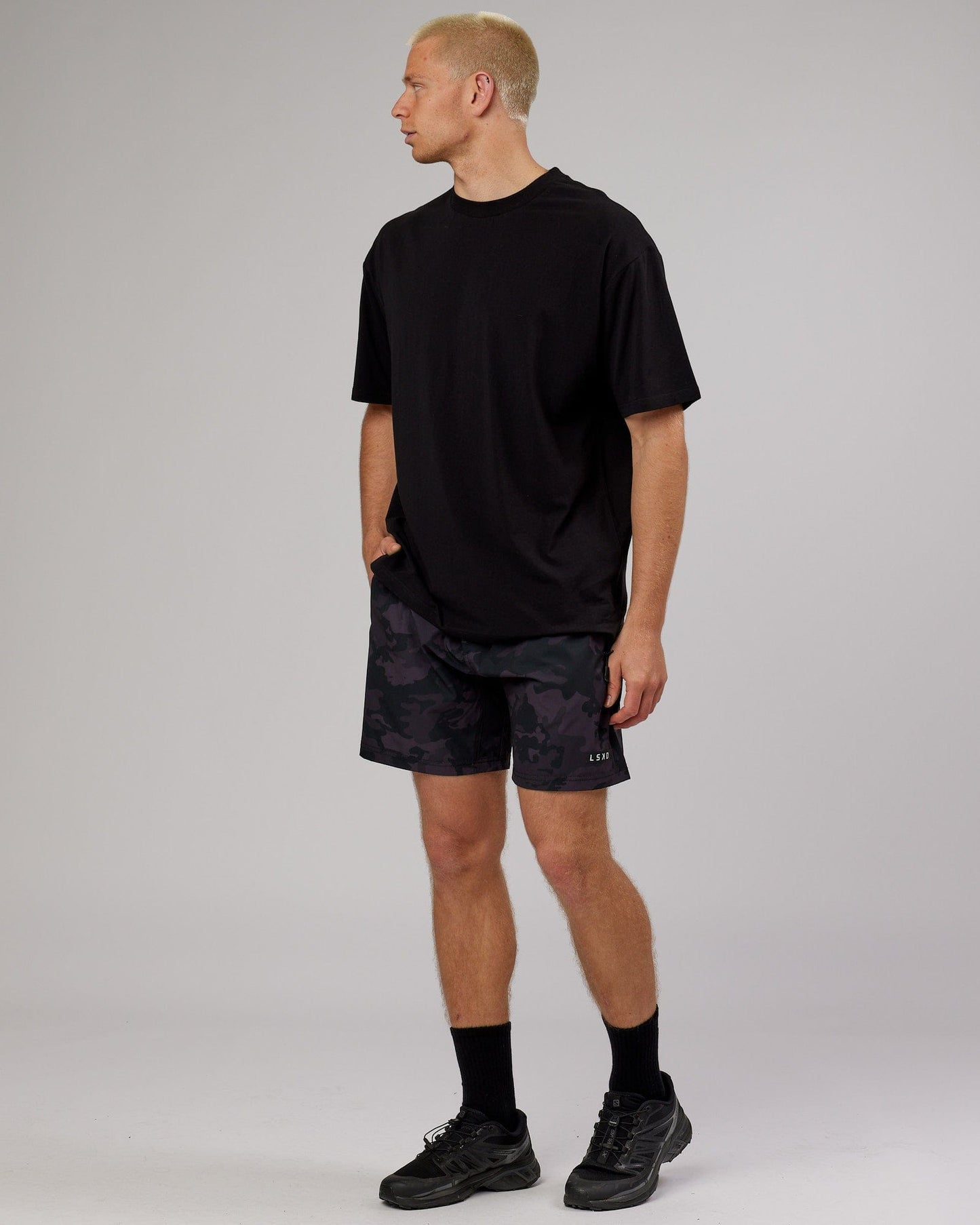 Model wearing LTRD FLXCotton Tee Oversize - Black-Black