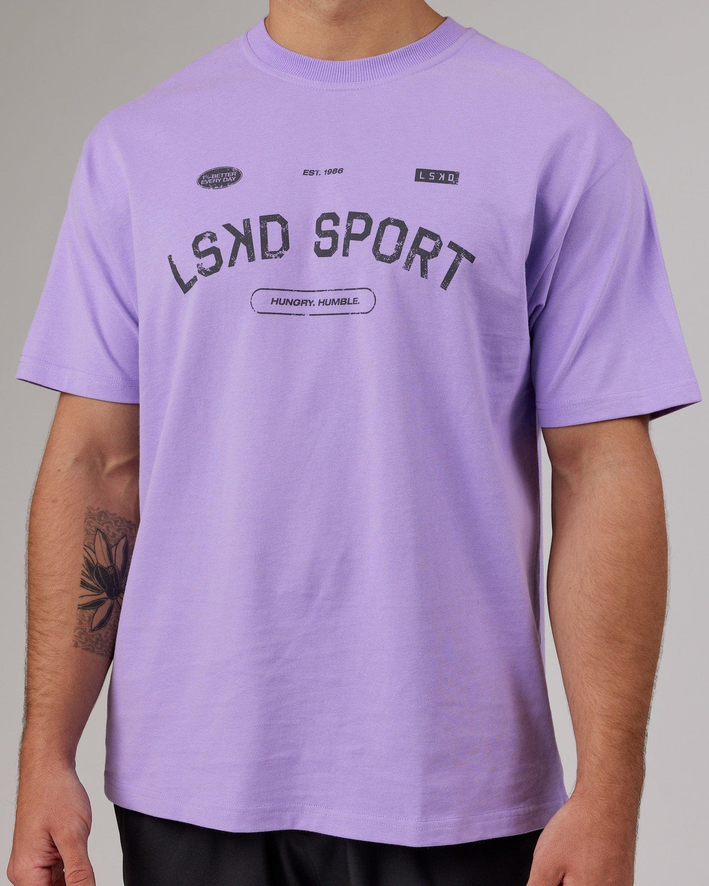 Model wearing Free Throw Heavyweight Tee Oversize - Peak Purple