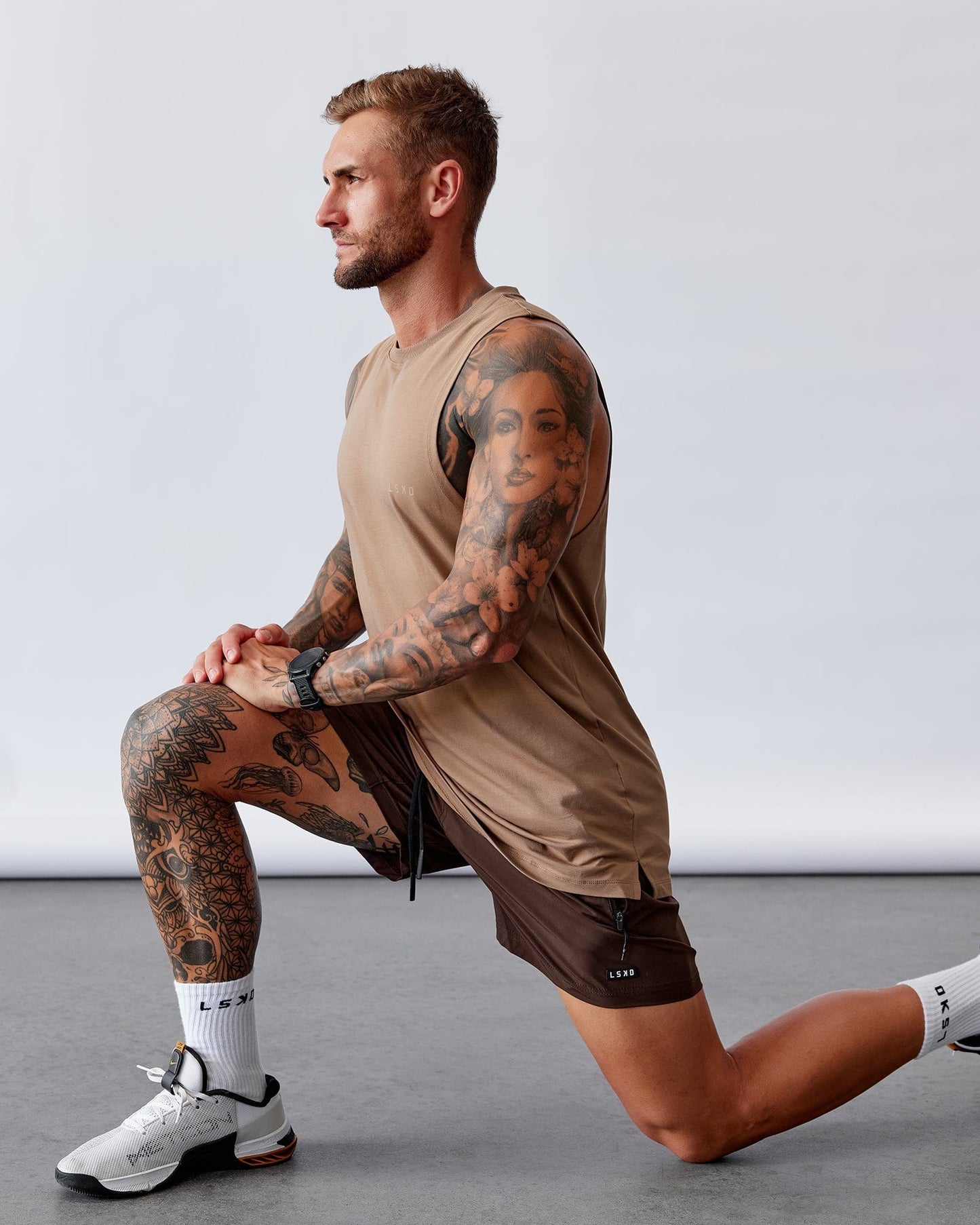 Model wearing Deluxe PimaFLX Tank - Fossil