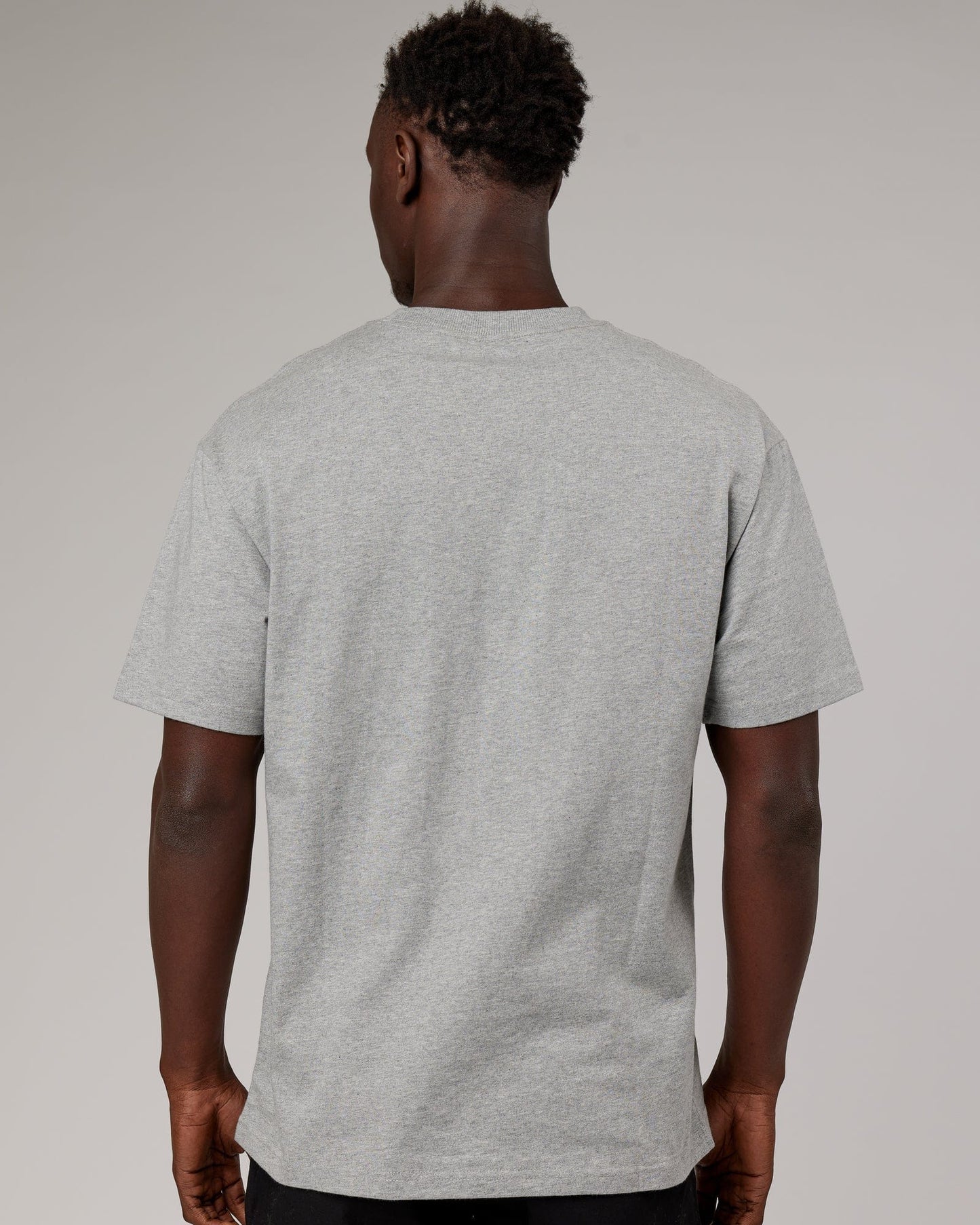 Model wearing Stacks Up Heavyweight Oversize Tee - Lt Grey Marl