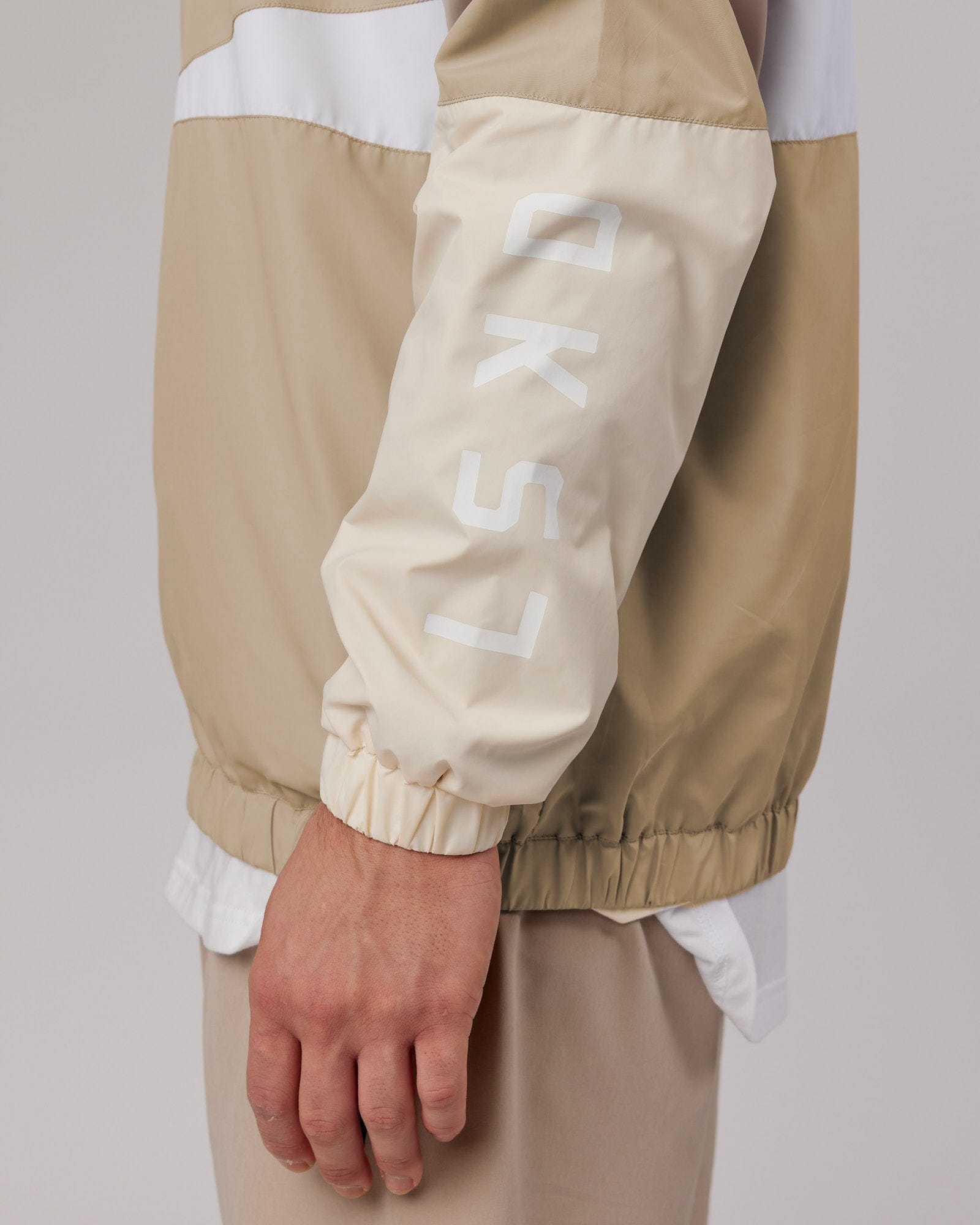 Model wearing Trackside Jacket - Light Fawn