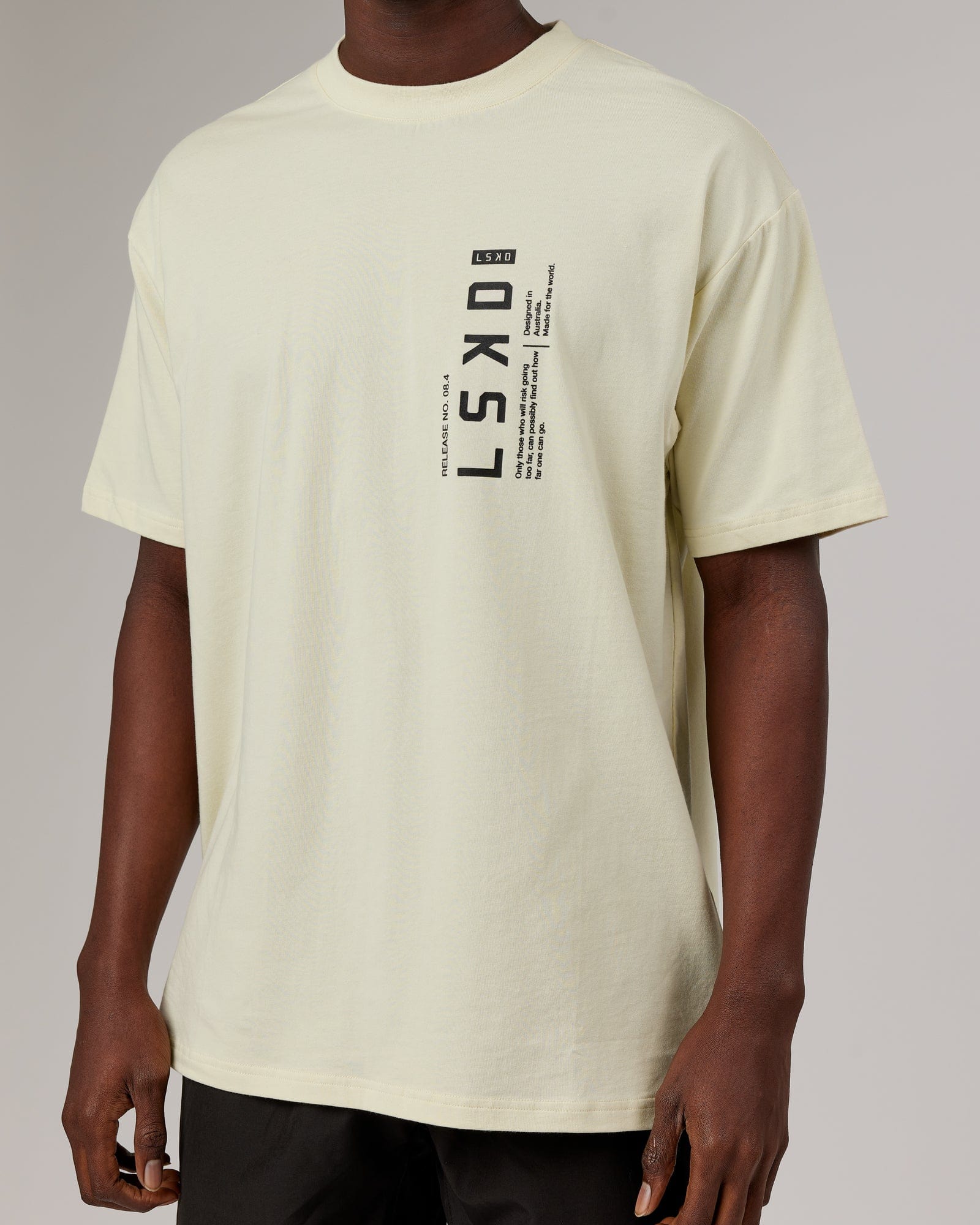 Model wearing Upright FLXCotton Tee Oversize - Almond Milk