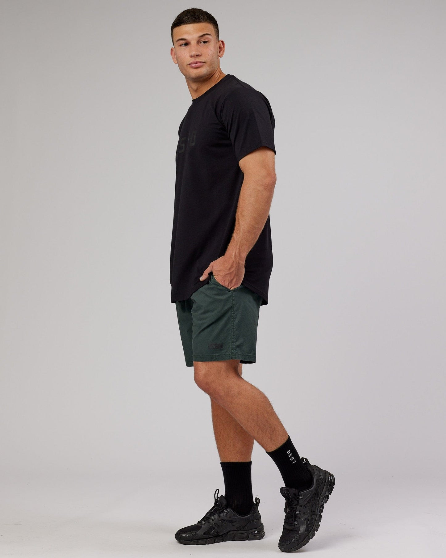 Model wearing Power FLXDRY Performance Tee - Black-Black