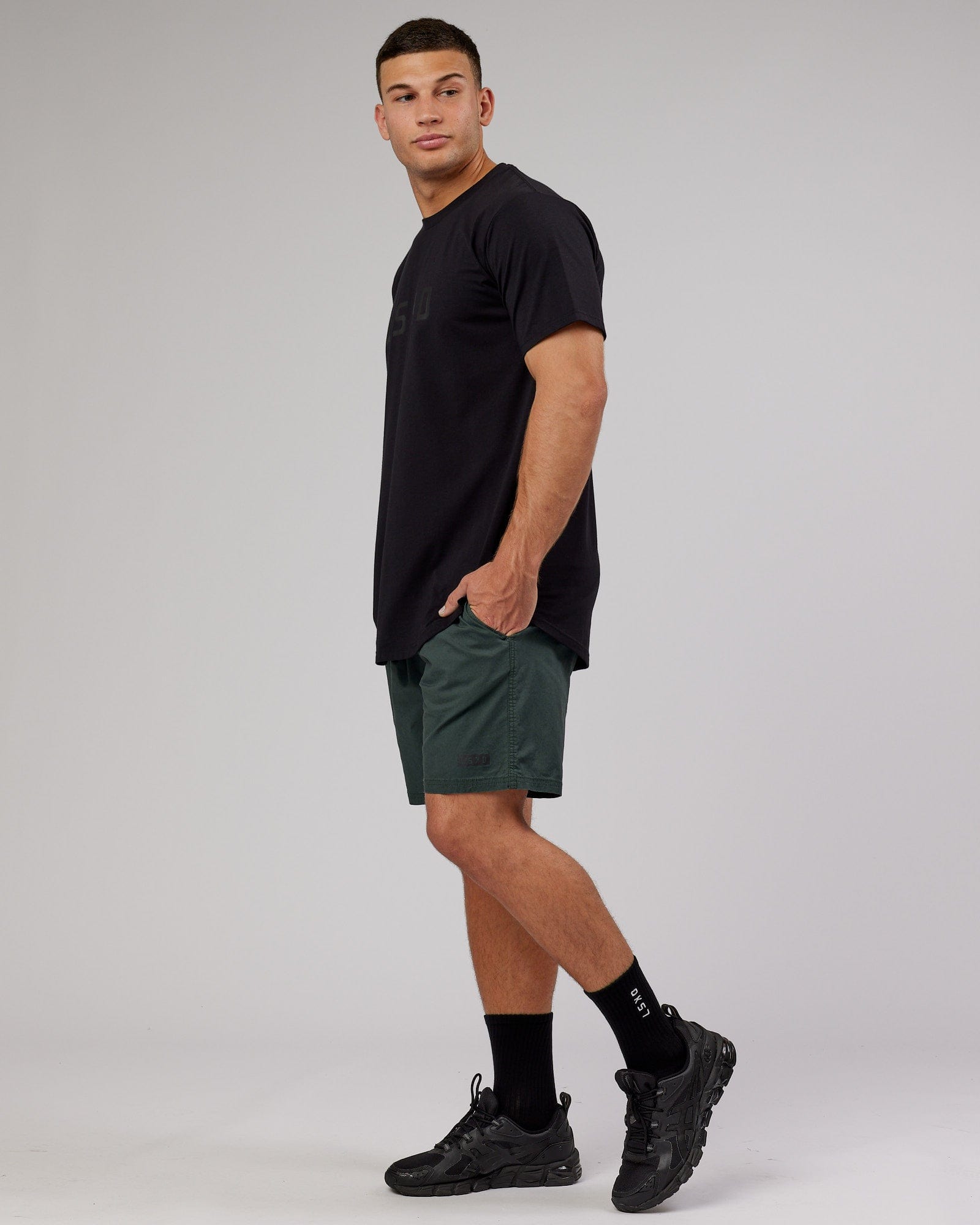 Model wearing Power FLXDRY Performance Tee - Black-Black