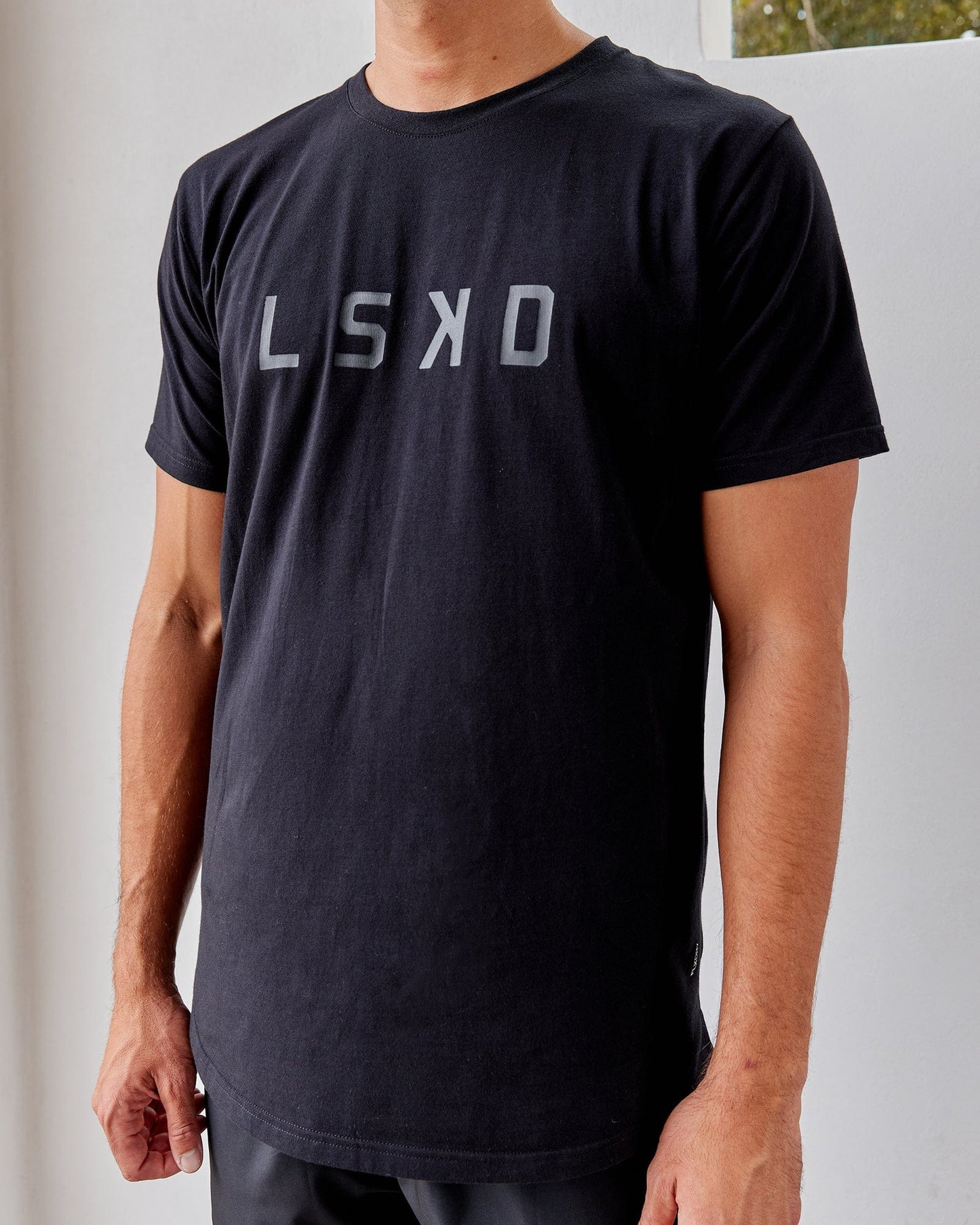 Model wearing Power FLXDRY Performance Tee - Black-Black