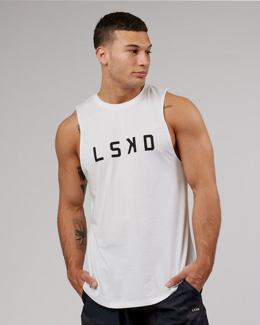 Model wearing Power FLXDRY Training Fit Training Fit Tank - White-Black