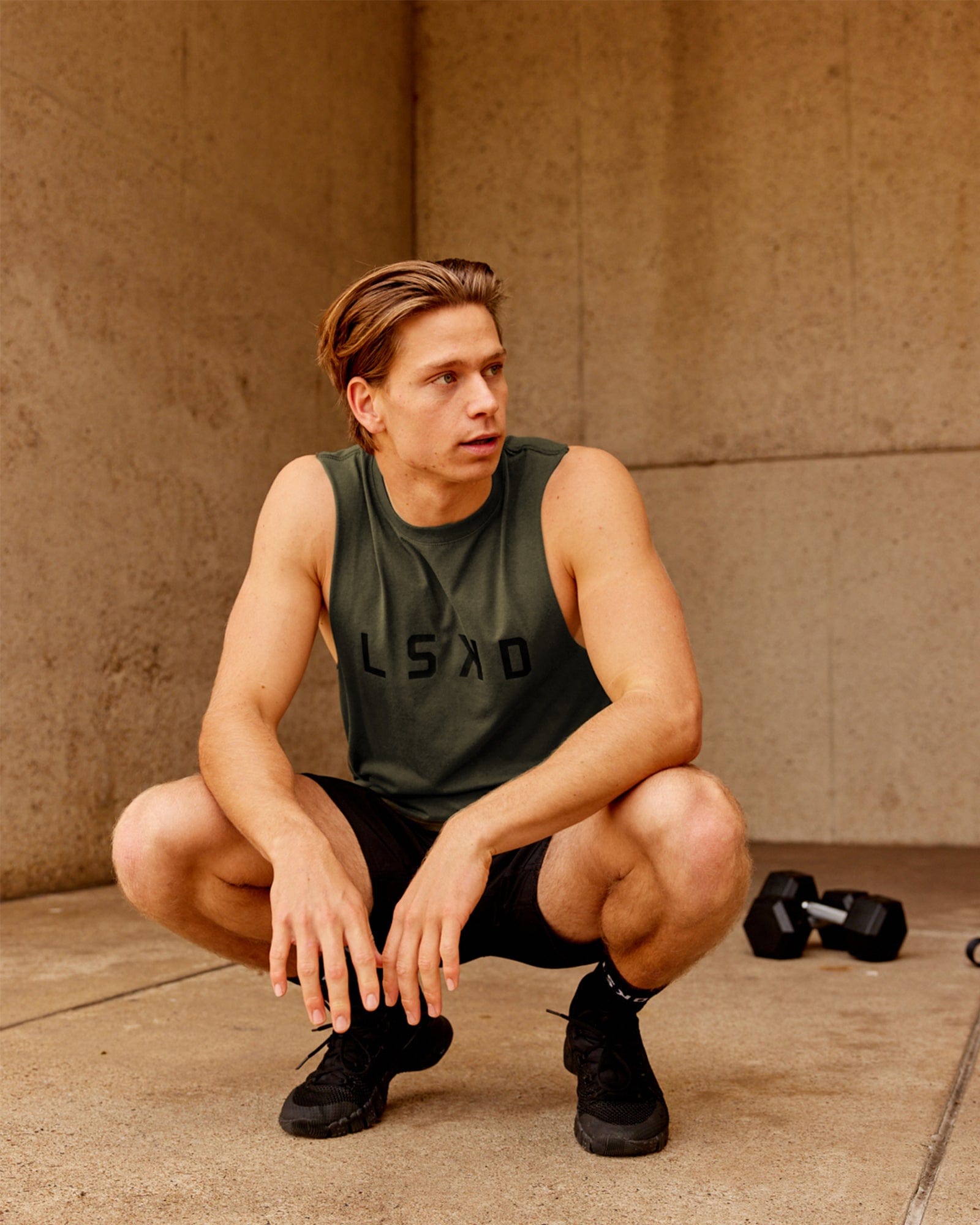 Model wearing Power FLXDRY Training Fit Performance Tank - Forest Night