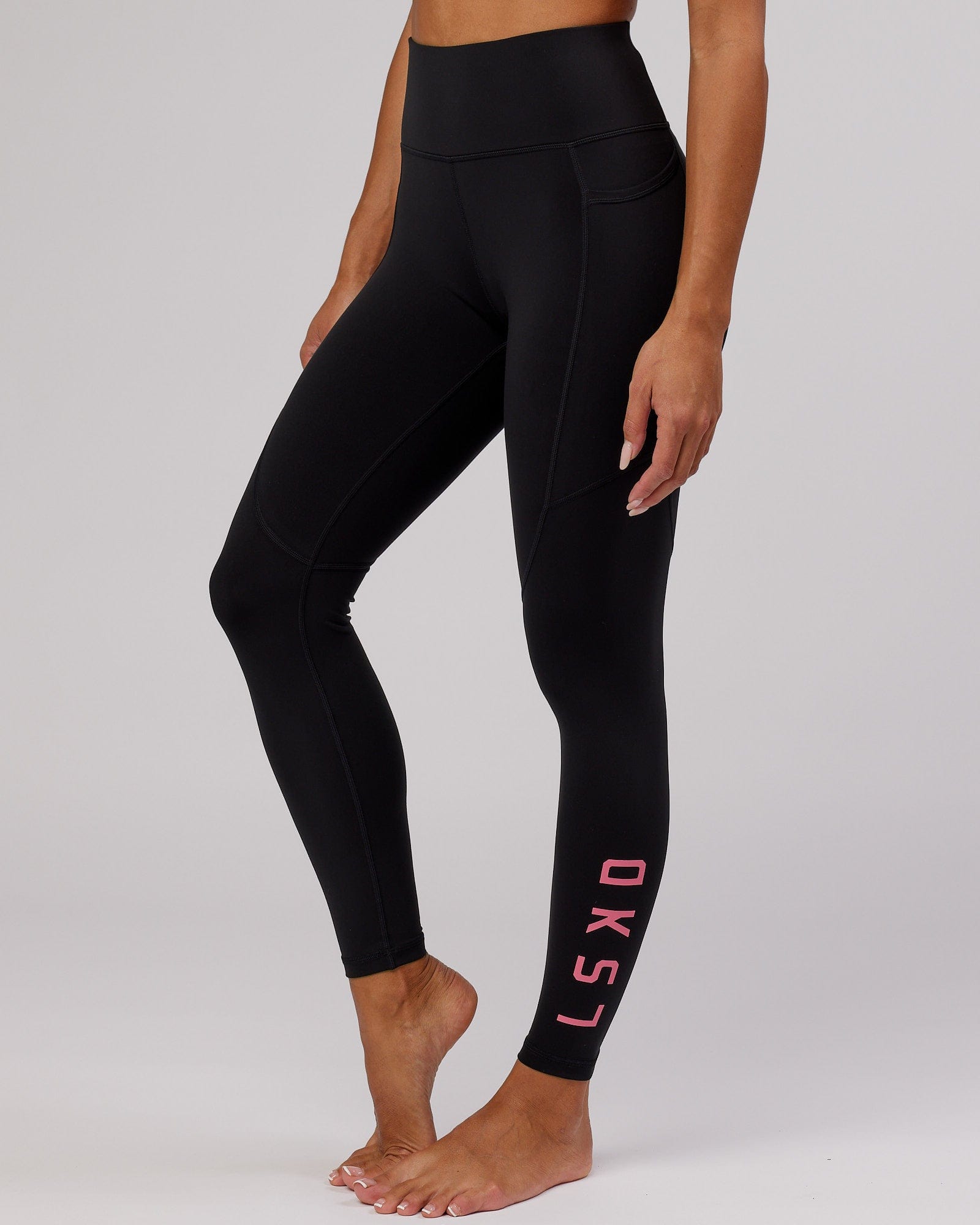 Model wearing Rep Full Length Tight - Black-Flamingo