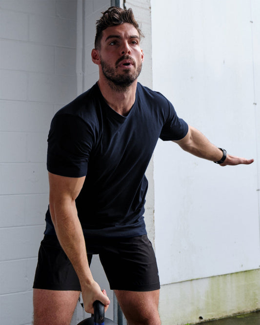 Model wearing Rival FLXCotton Training Fit Tee - Carbon