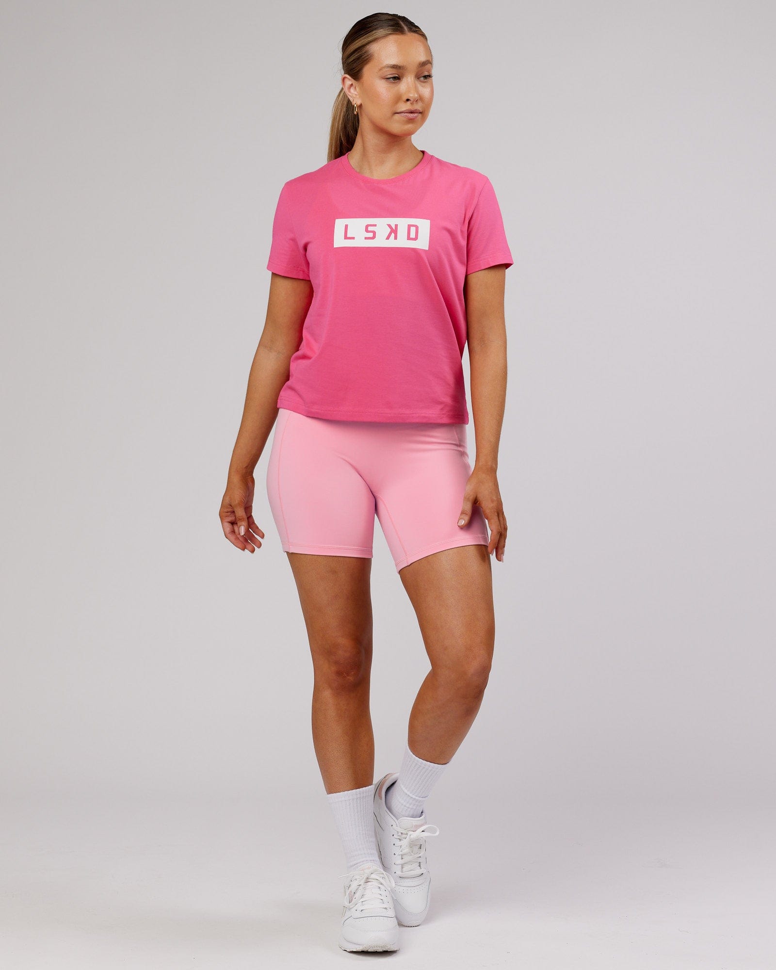 Model wearing Strength FLXCotton Tee - Flamingo