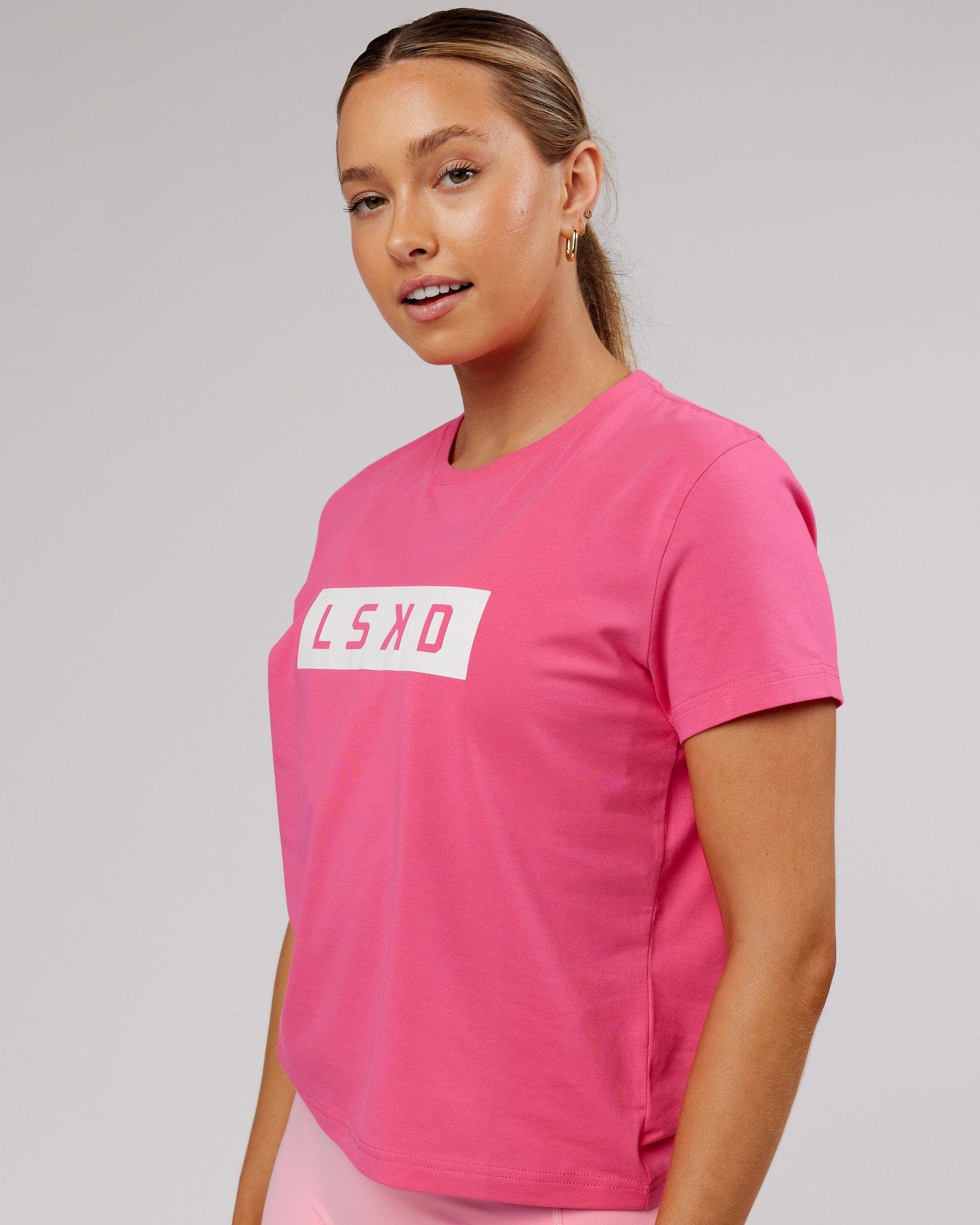 Model wearing Strength FLXCotton Tee - Flamingo
