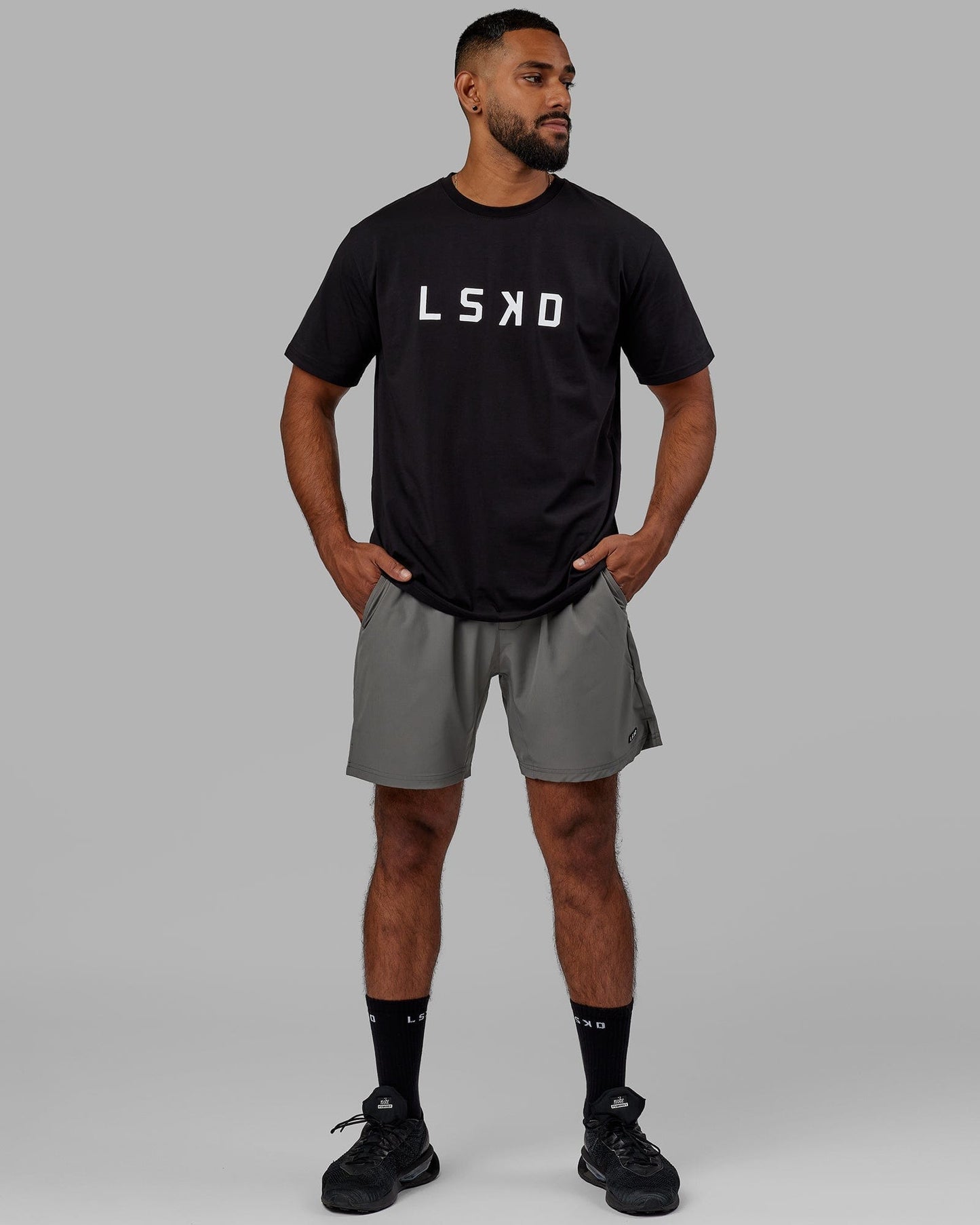 Model wearing Structure Tee - Black-White