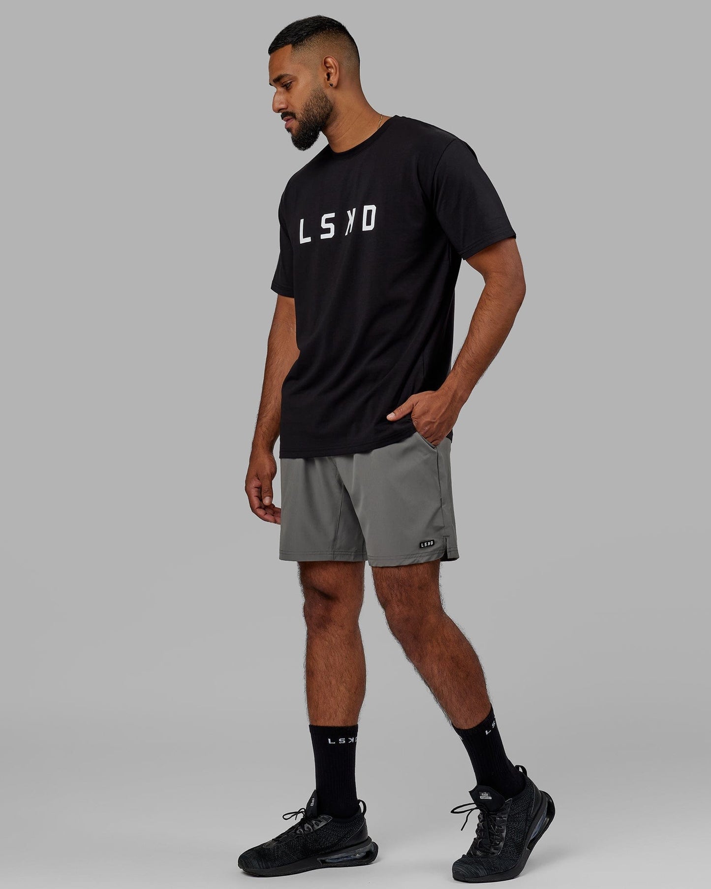 Model wearing Structure Tee - Black-White