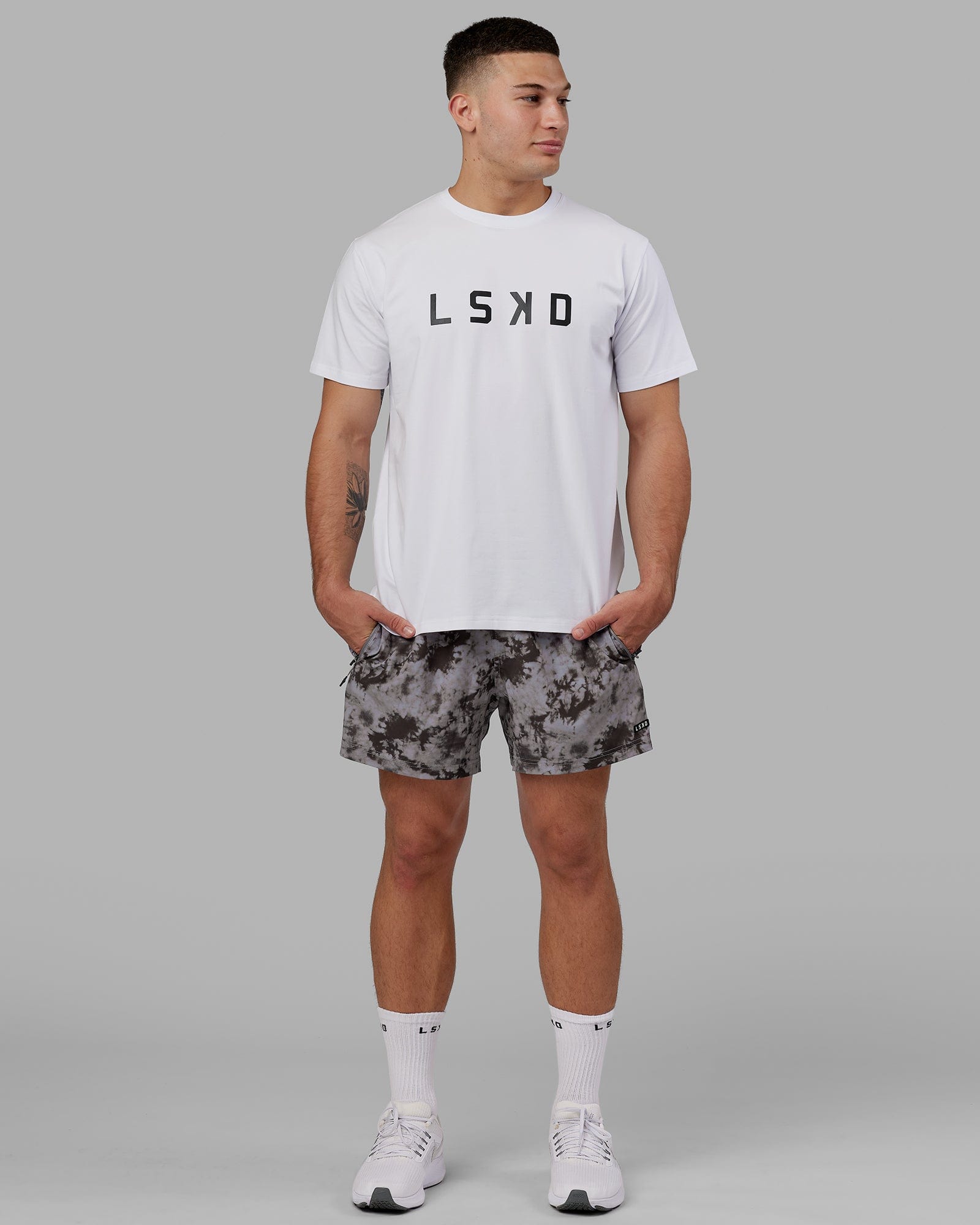 Model wearing Structure Tee - White-Black
