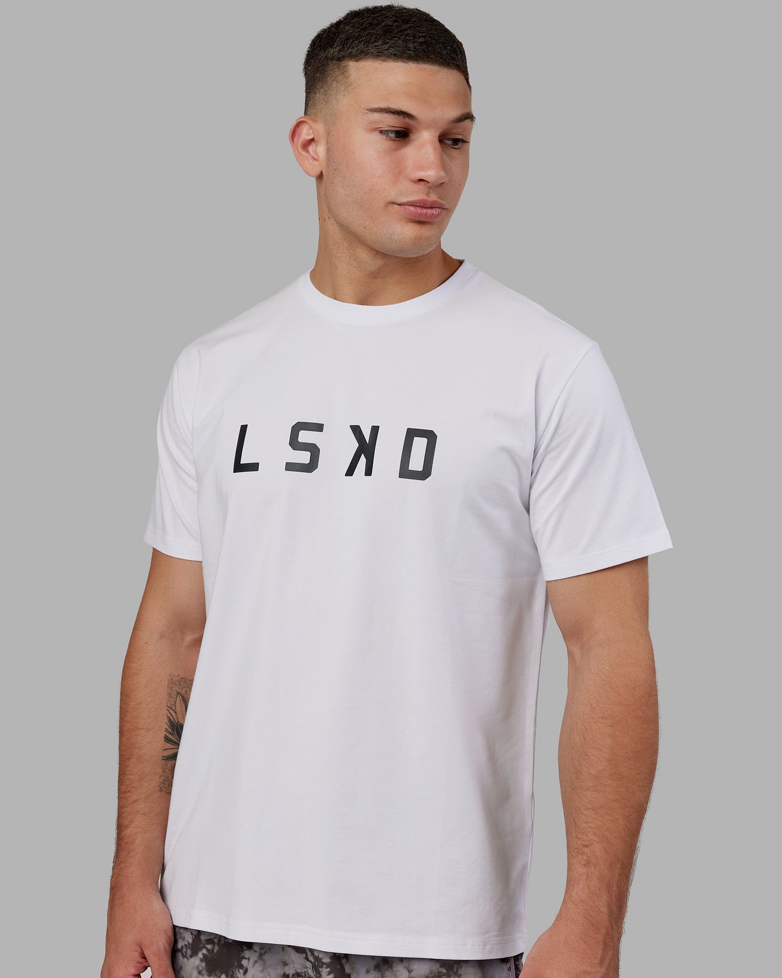 Model wearing Structure Tee - White-Black