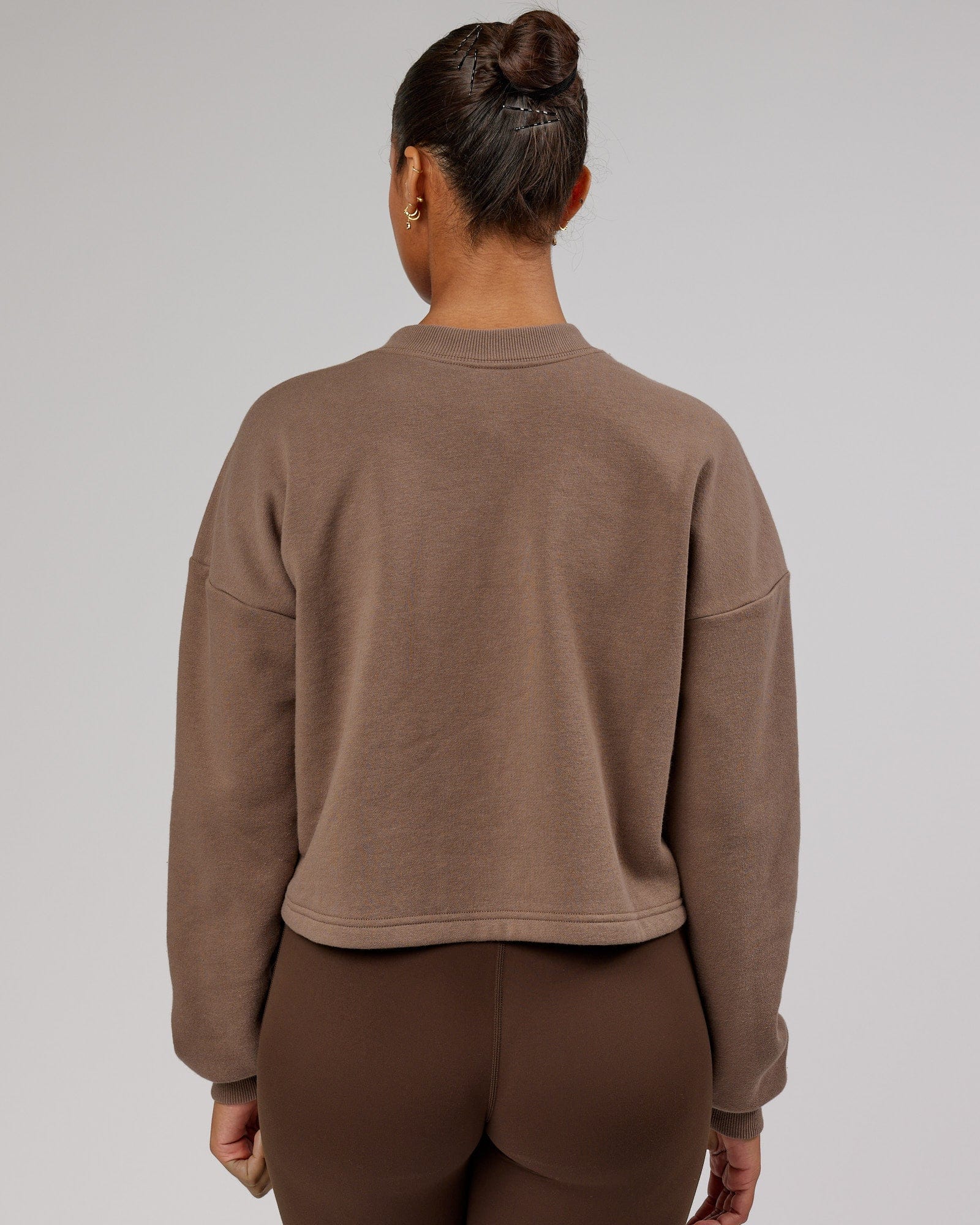 Model wearing Touchdown Sweater - Deep Taupe