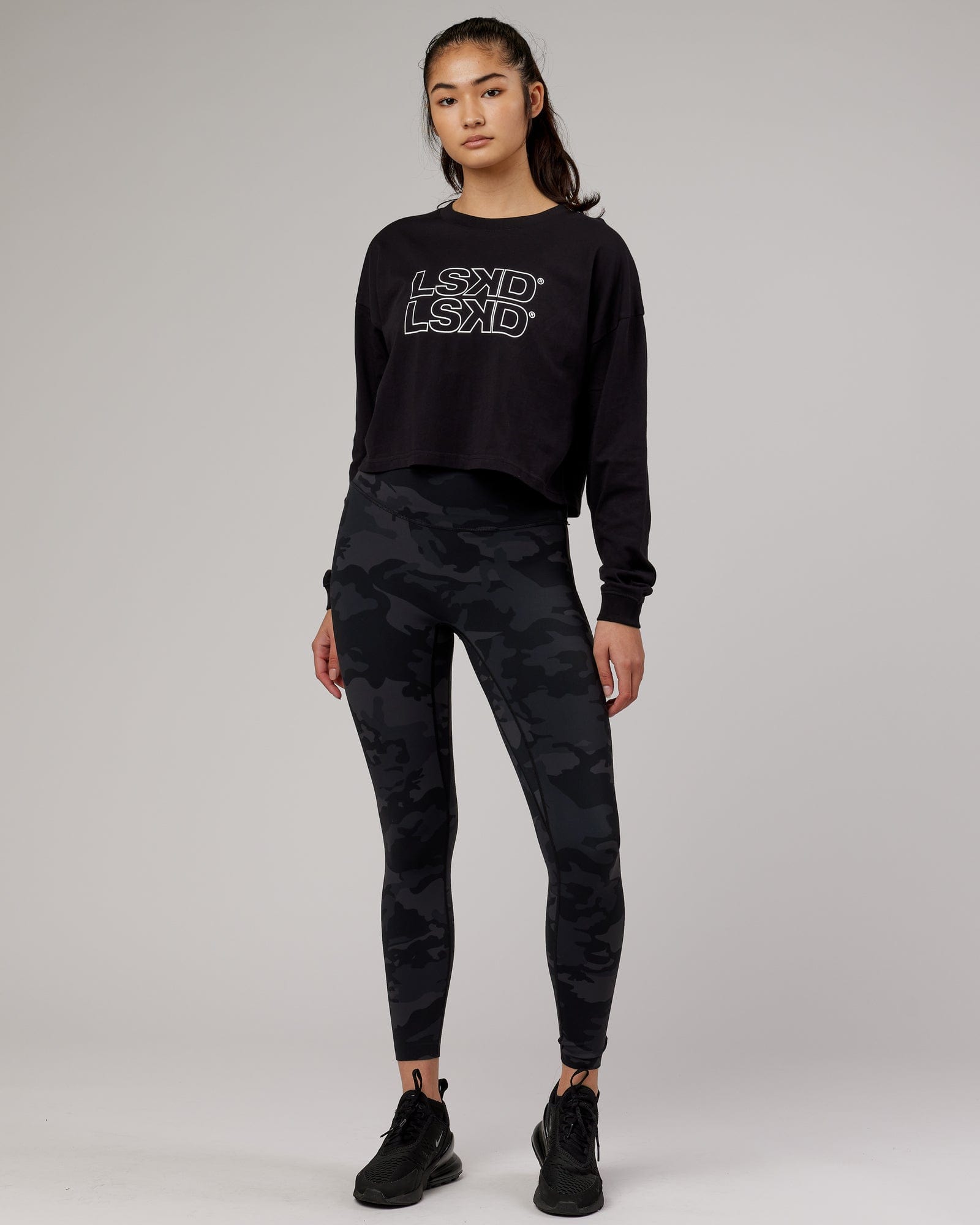 Model wearing Stacks Up LS Tee - Black