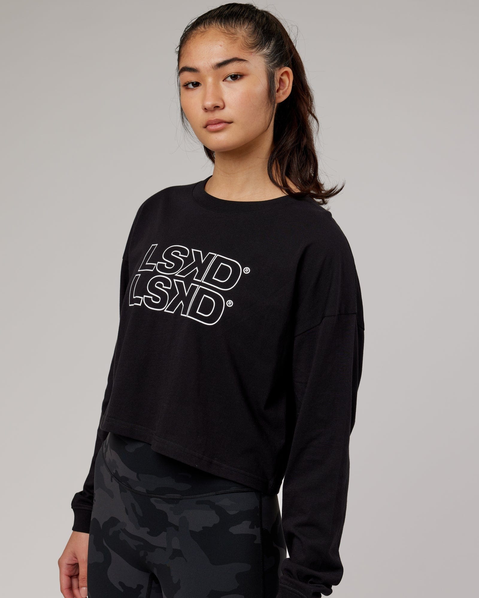 Model wearing Stacks Up LS Tee - Black