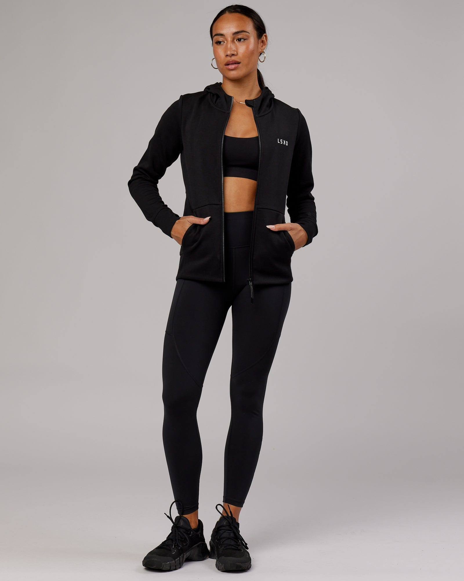Model wearing Athlete ForgedFleece Zip Through Hoodie - Black