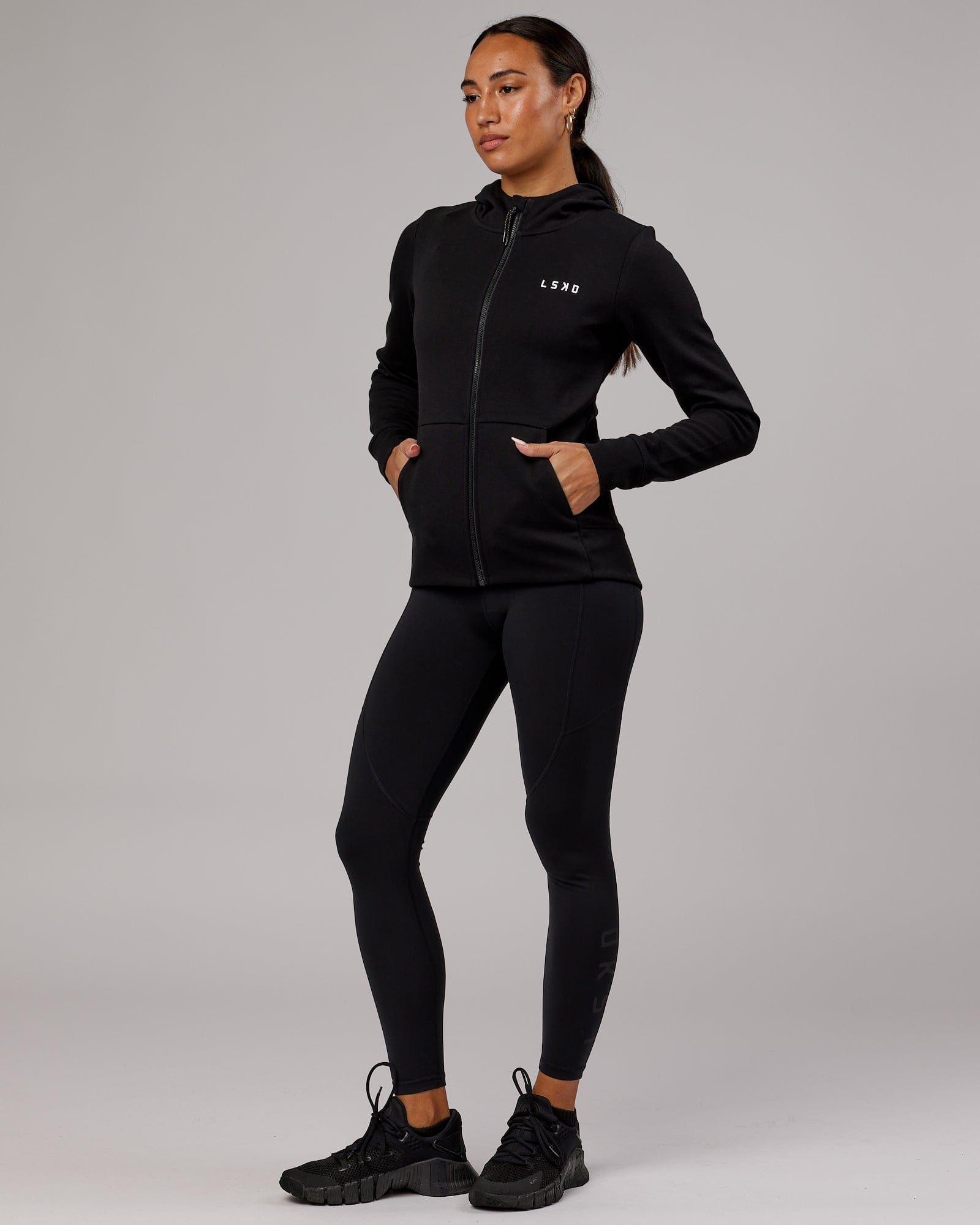 Model wearing Athlete ForgedFleece Zip Through Hoodie - Black