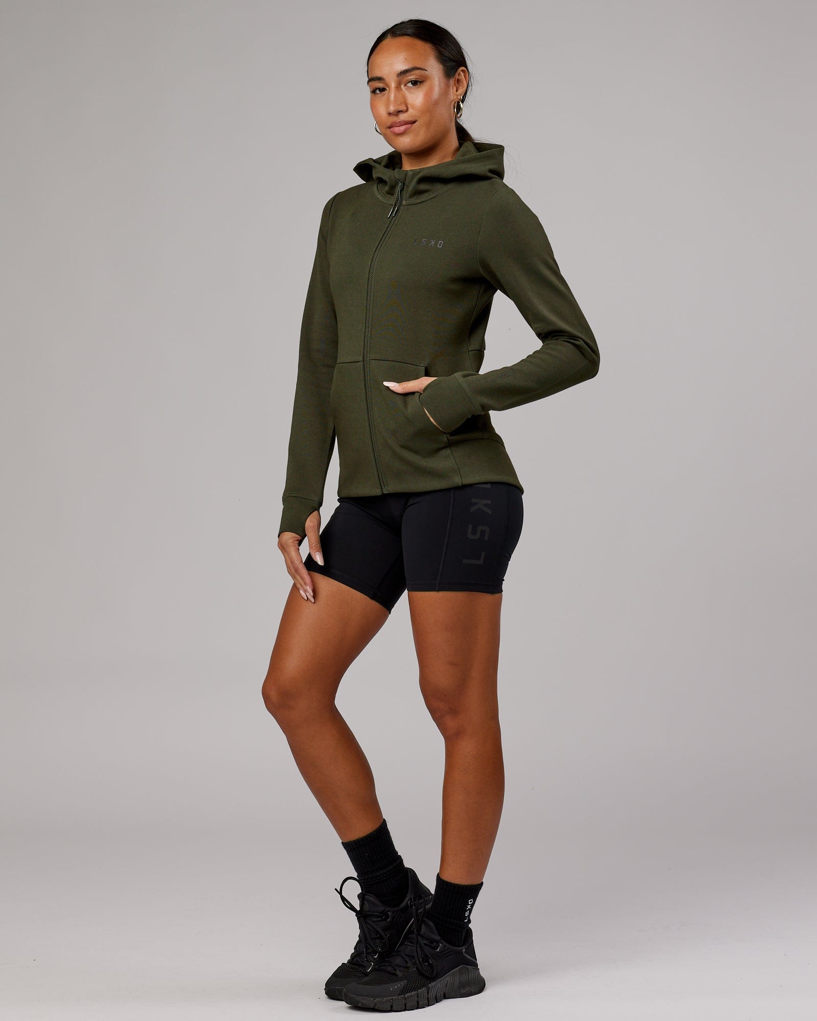 Model wearing Athlete ForgedFleece Zip Through Hoodie - Forest Night