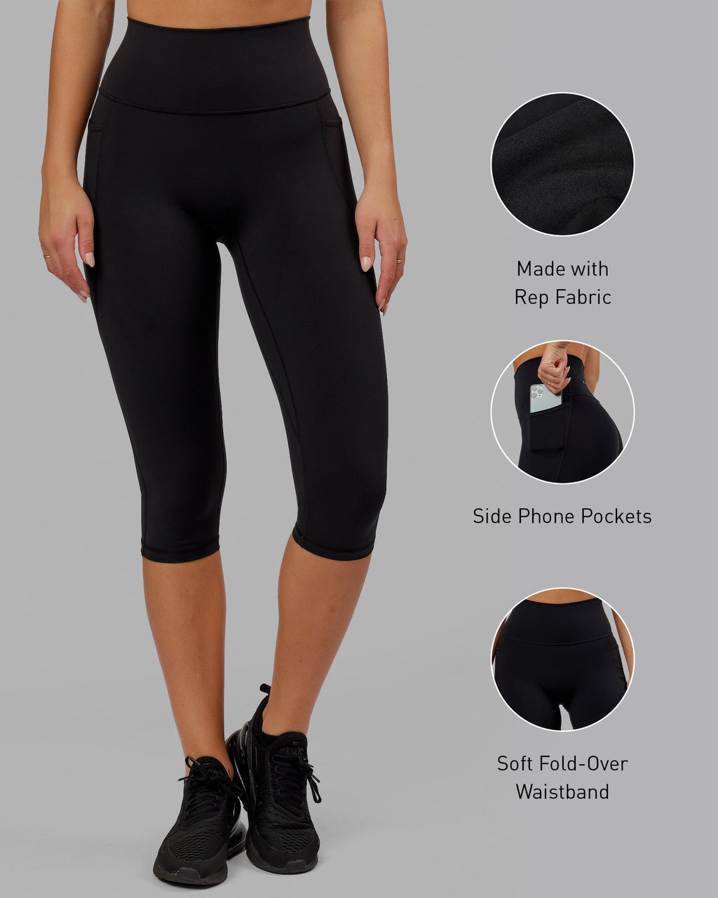 Fusion 3/4 Length Tight with Pockets - Black