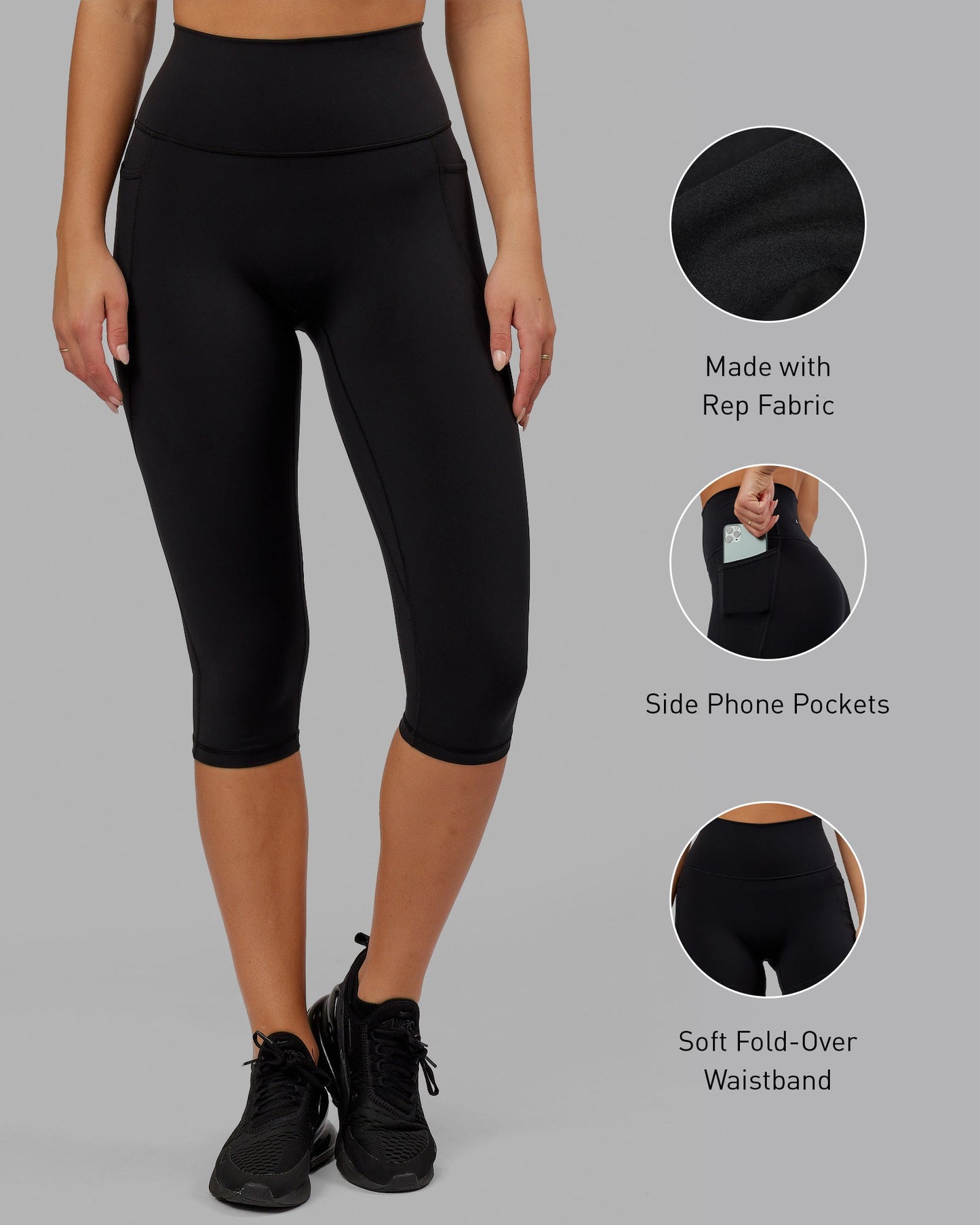 Fusion 3/4 Length Tight with Pockets - Black