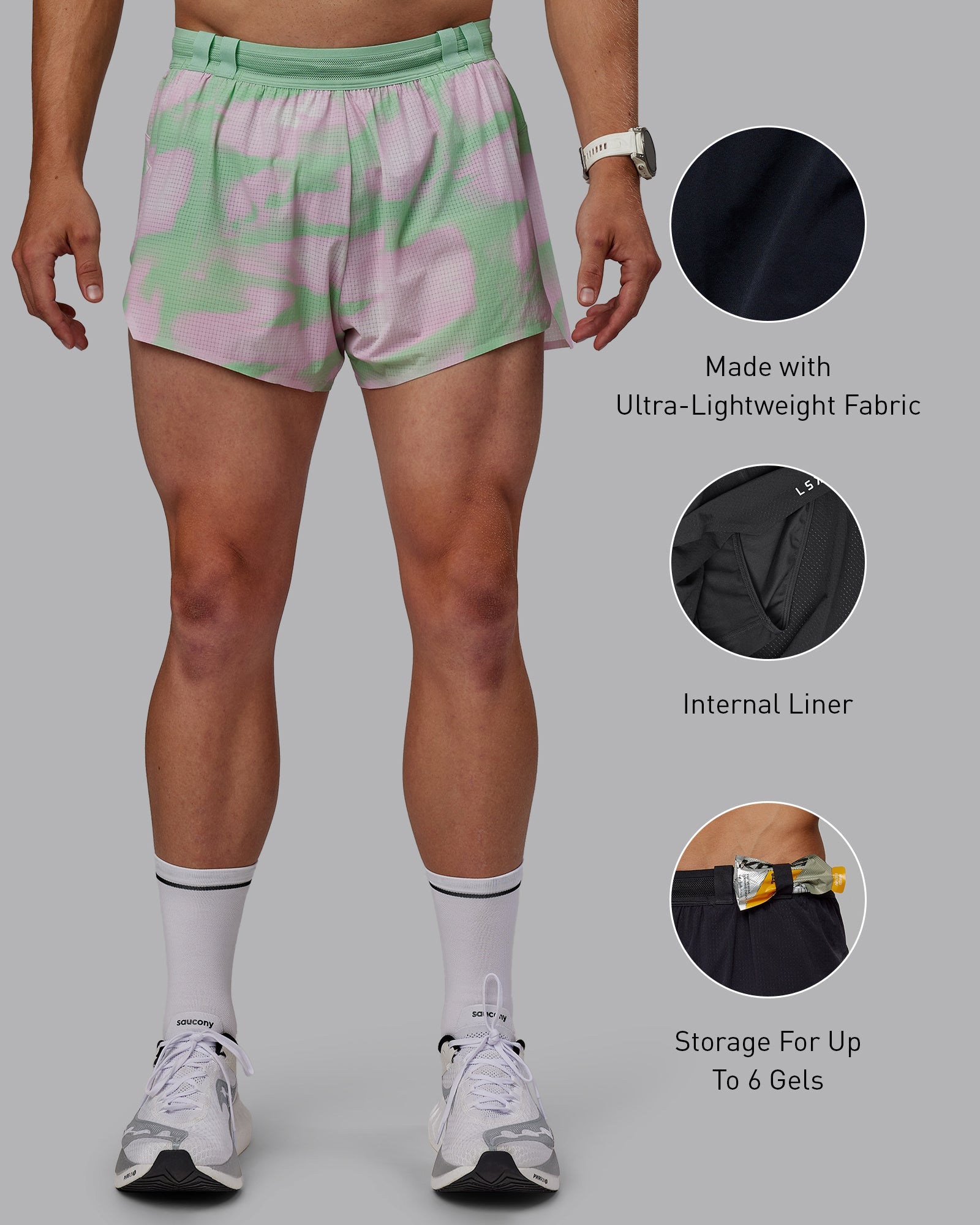 Man wearing Race Day 3" Lined Running Shorts - Mystic Print