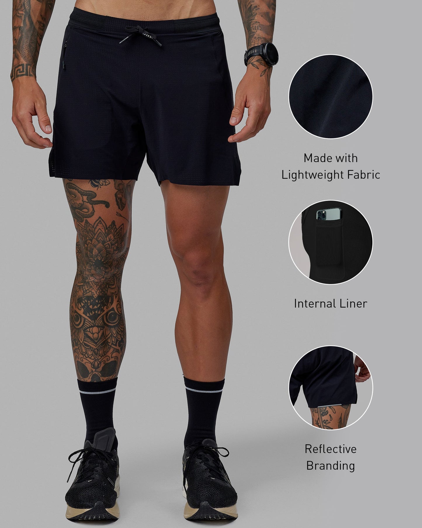Man wearing UltraAir 5" Lined Performance Short - Black-Reflective